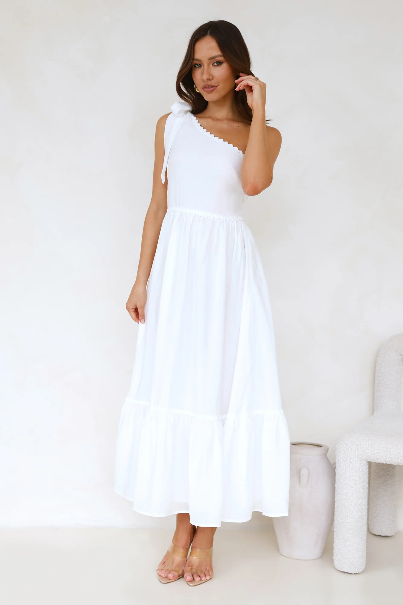 Calm Silence One Shoulder Maxi Dress White - luluinthesky