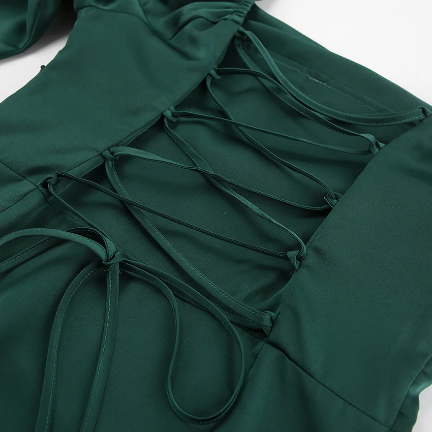 Square collar puffy sleeve cocktail dress 753485229390