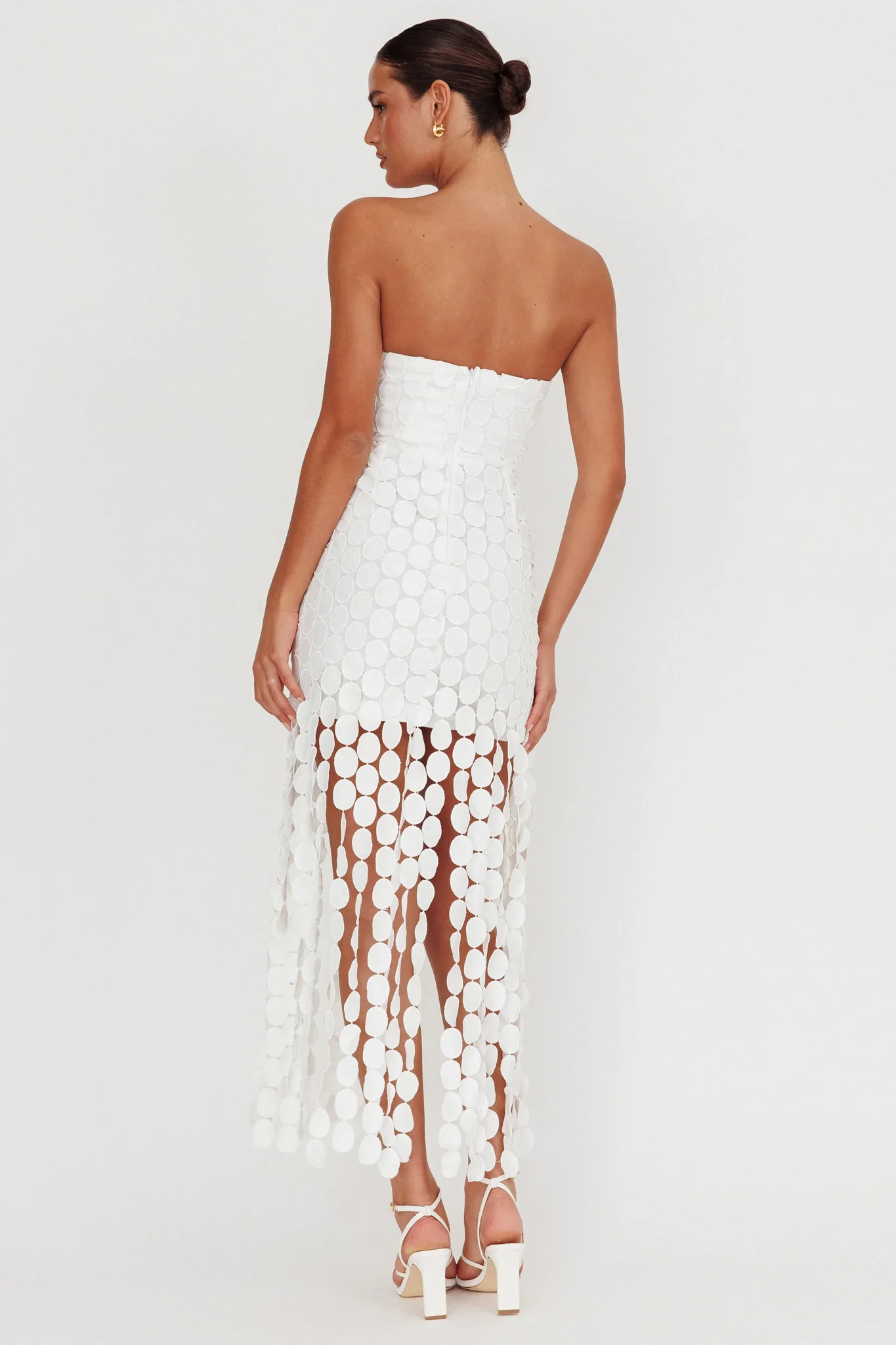 Elio Circle Trim Strapless Mini Dress White - luluinthesky