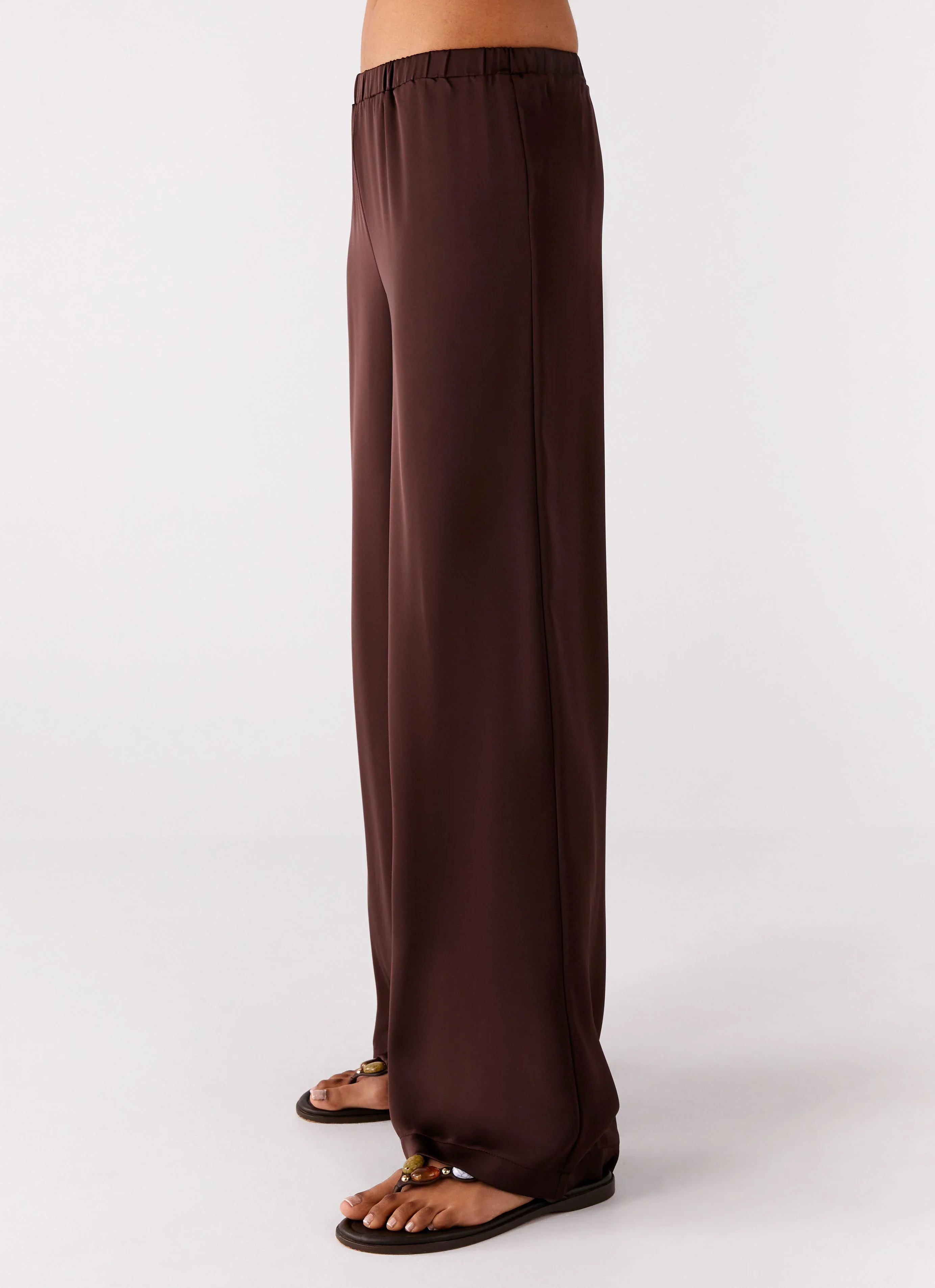 Palm Cove Satin Pants - Chocolate