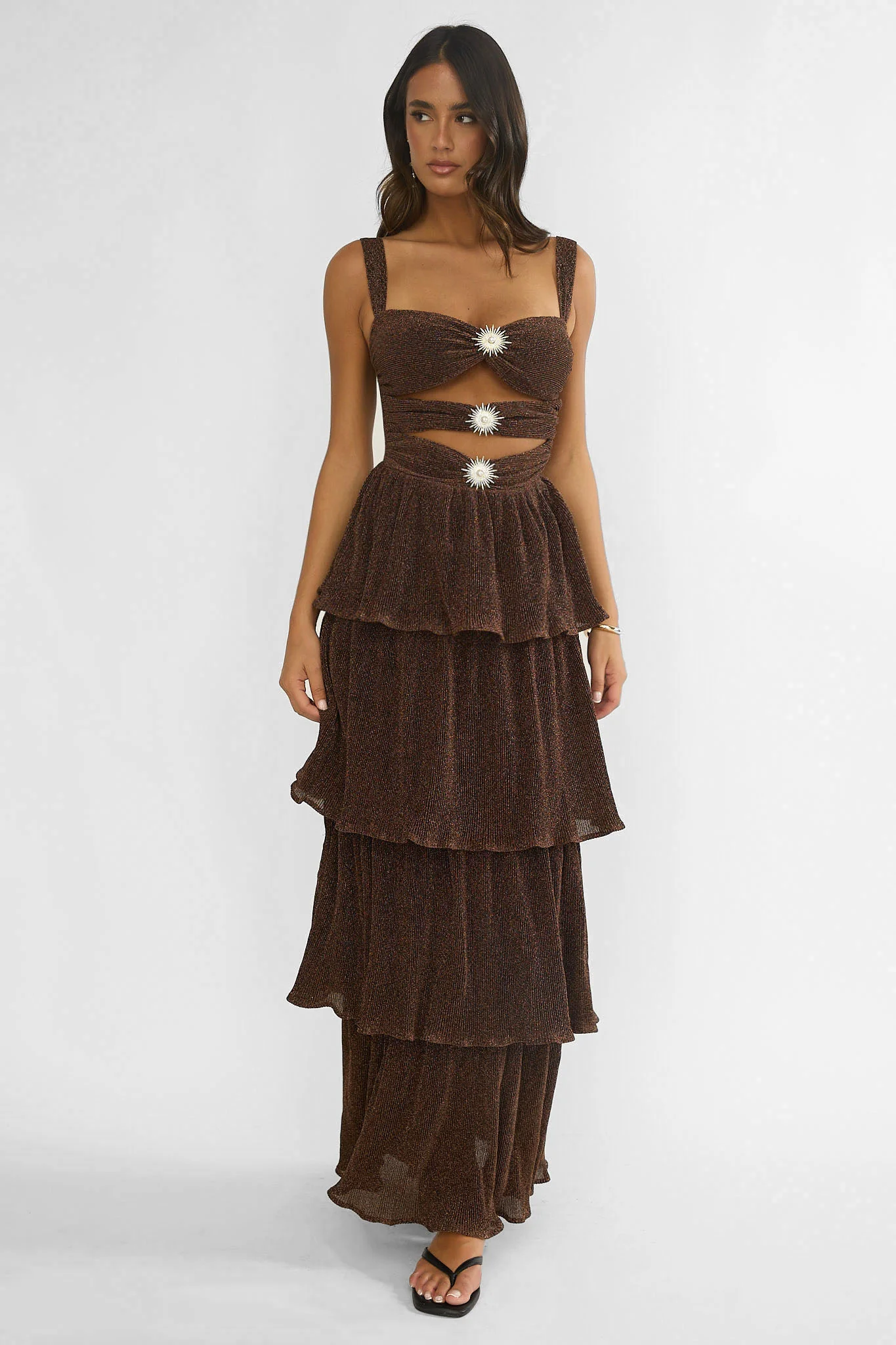Ceylon Cut-Out Bodice Layered Maxi Dress Bronze