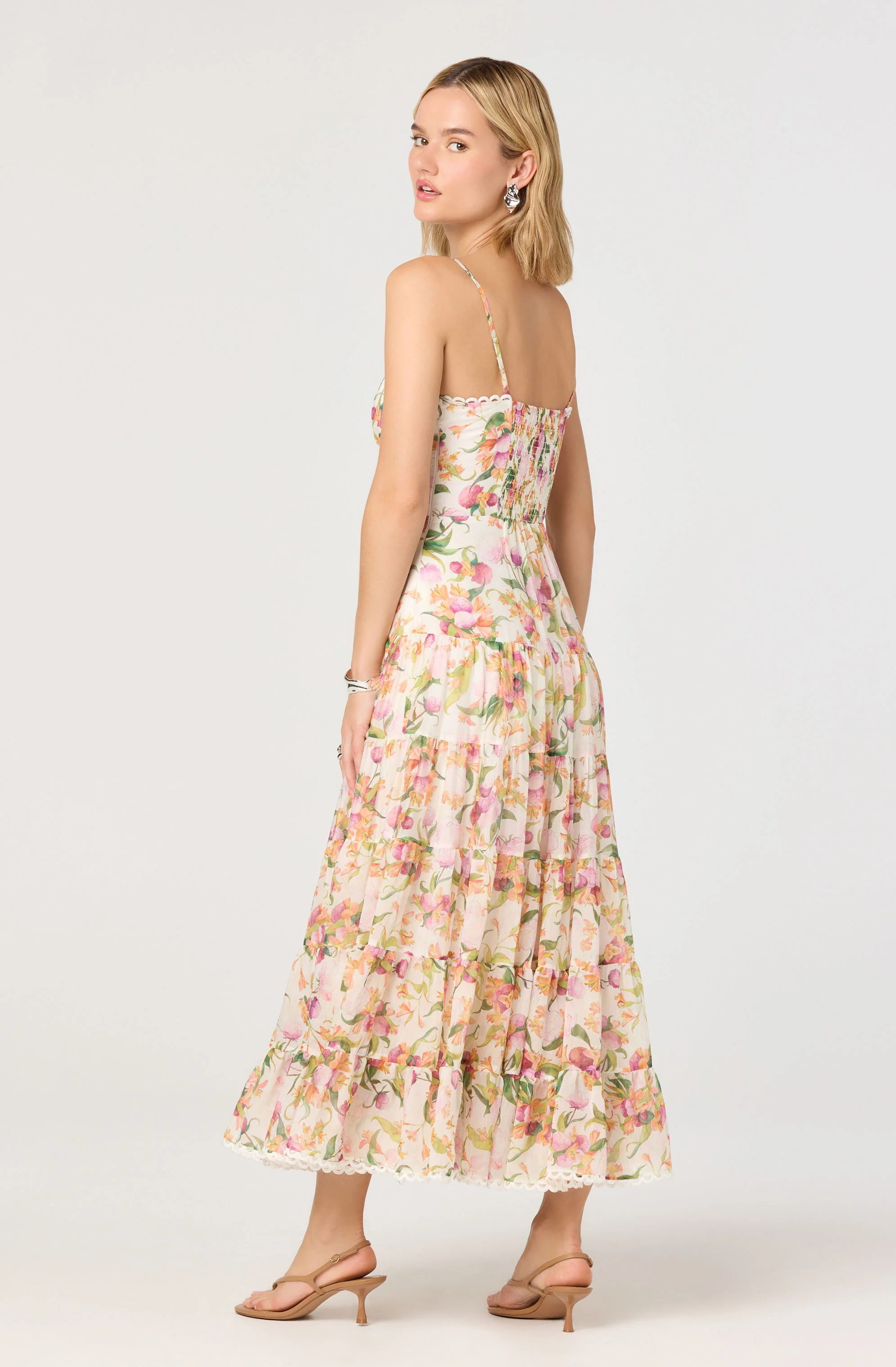 Lianna Floral Scalloped Trim Tiered Maxi Dress
