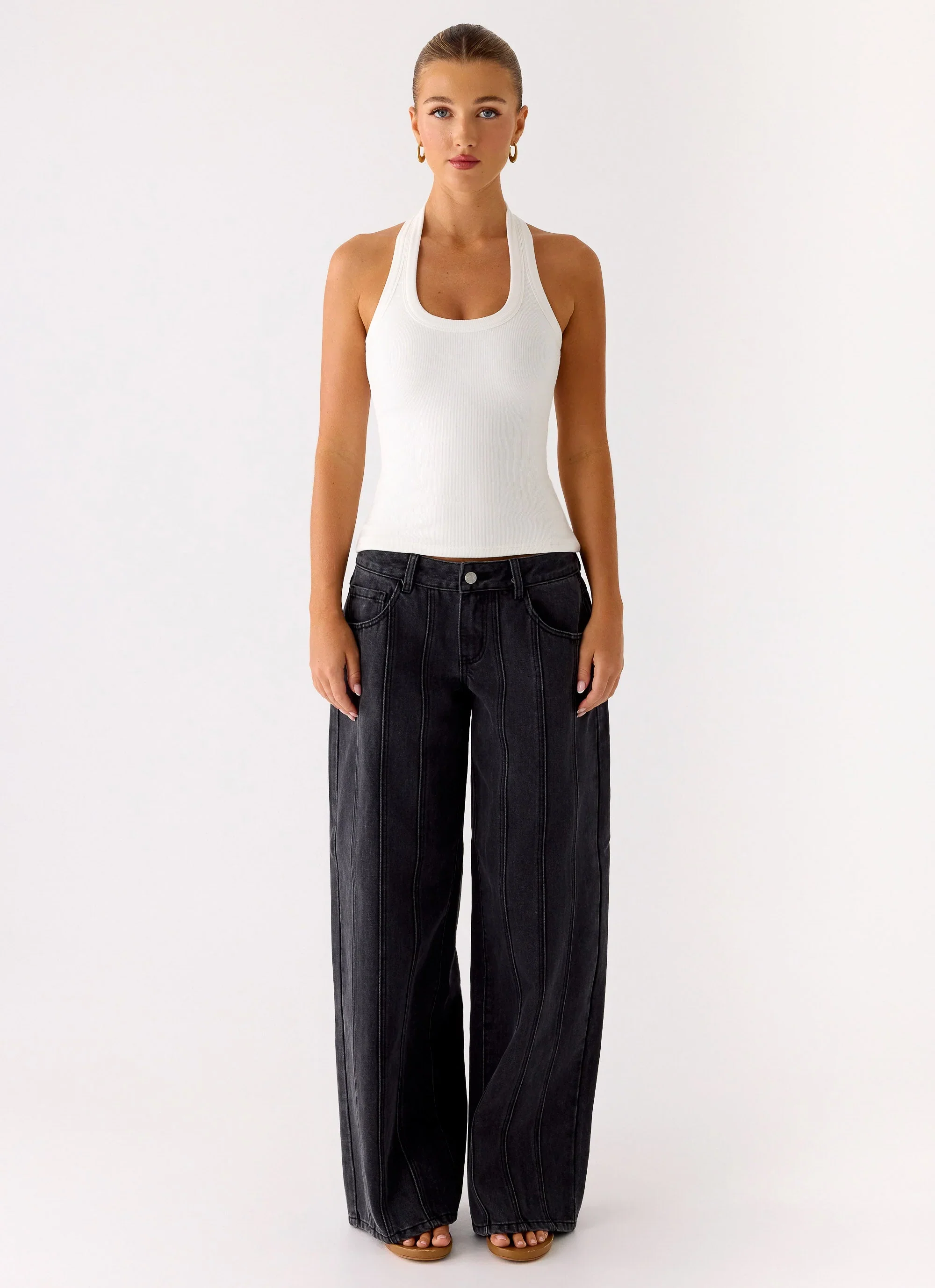 Johnny Low Rise Wide Leg Denim Jeans - Grey Charcoal