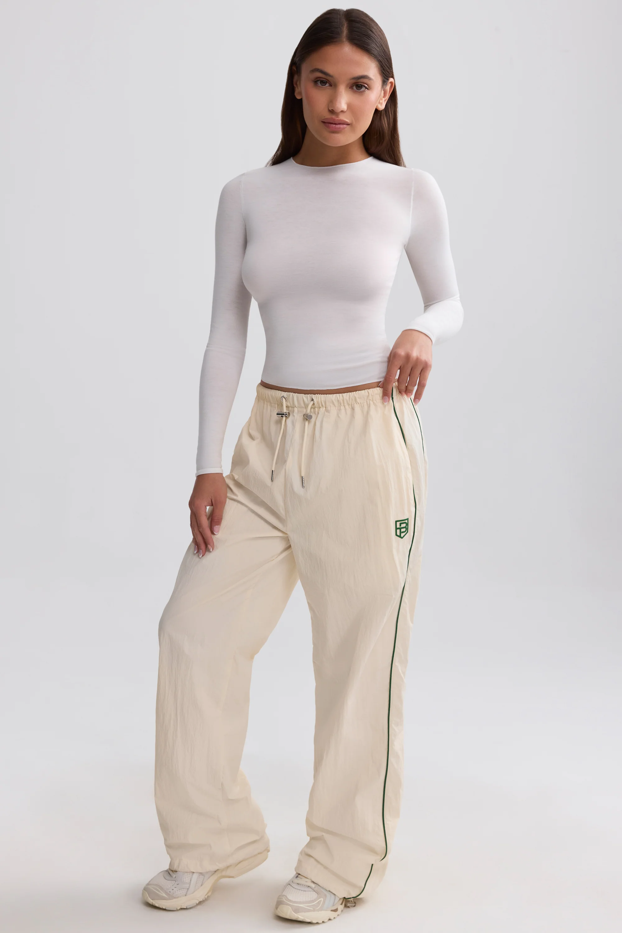 Water-Repellent Wide-Leg Track Pants in Marble