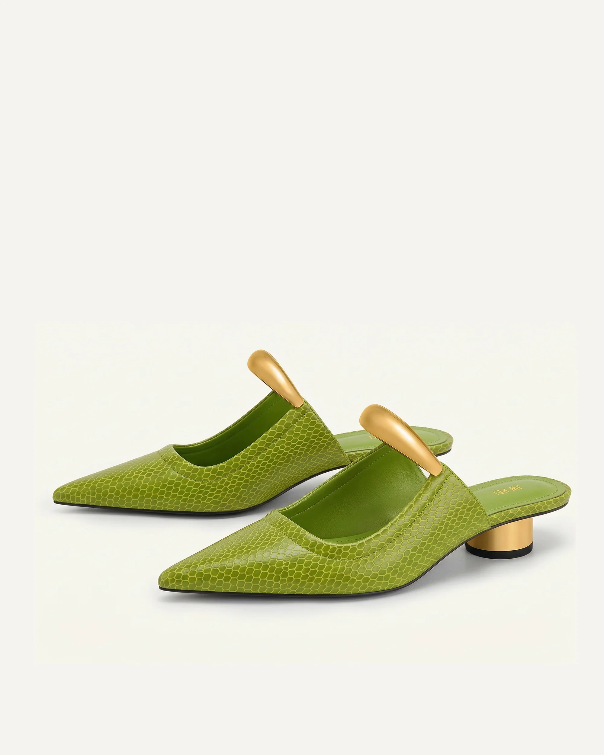 Helena Pierced Snakeskin Mules - Green