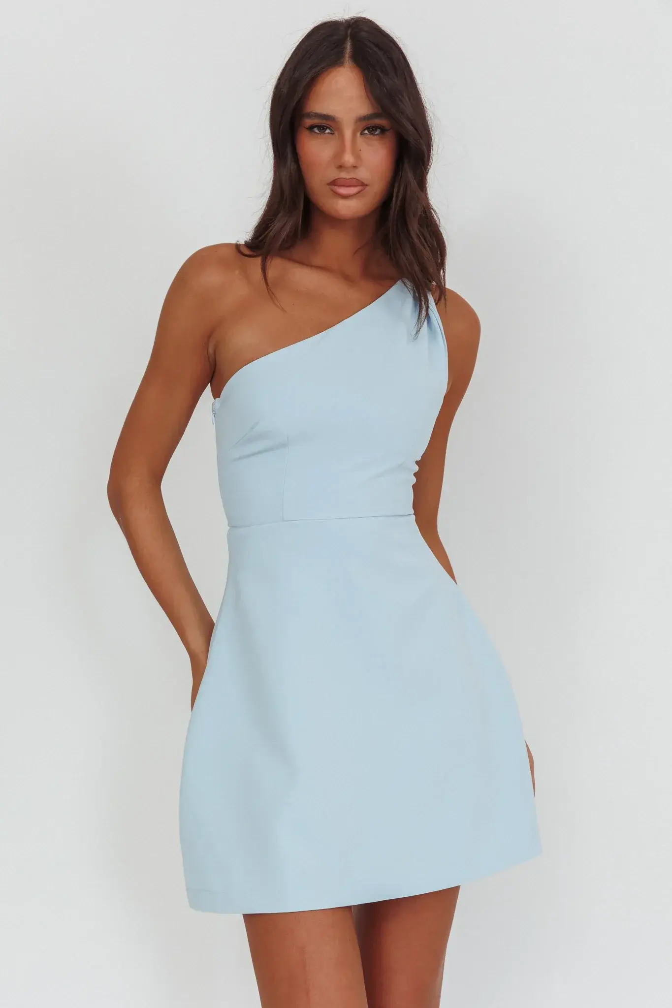 Lingering Love One-Shoulder Twist Mini Dress Blue - FASHION NOB