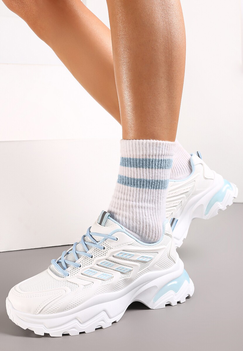 Biało-Niebieskie Sneakersy na Masywnej Podeszwie Zdobione Kolorowymi Wstawkami Farete