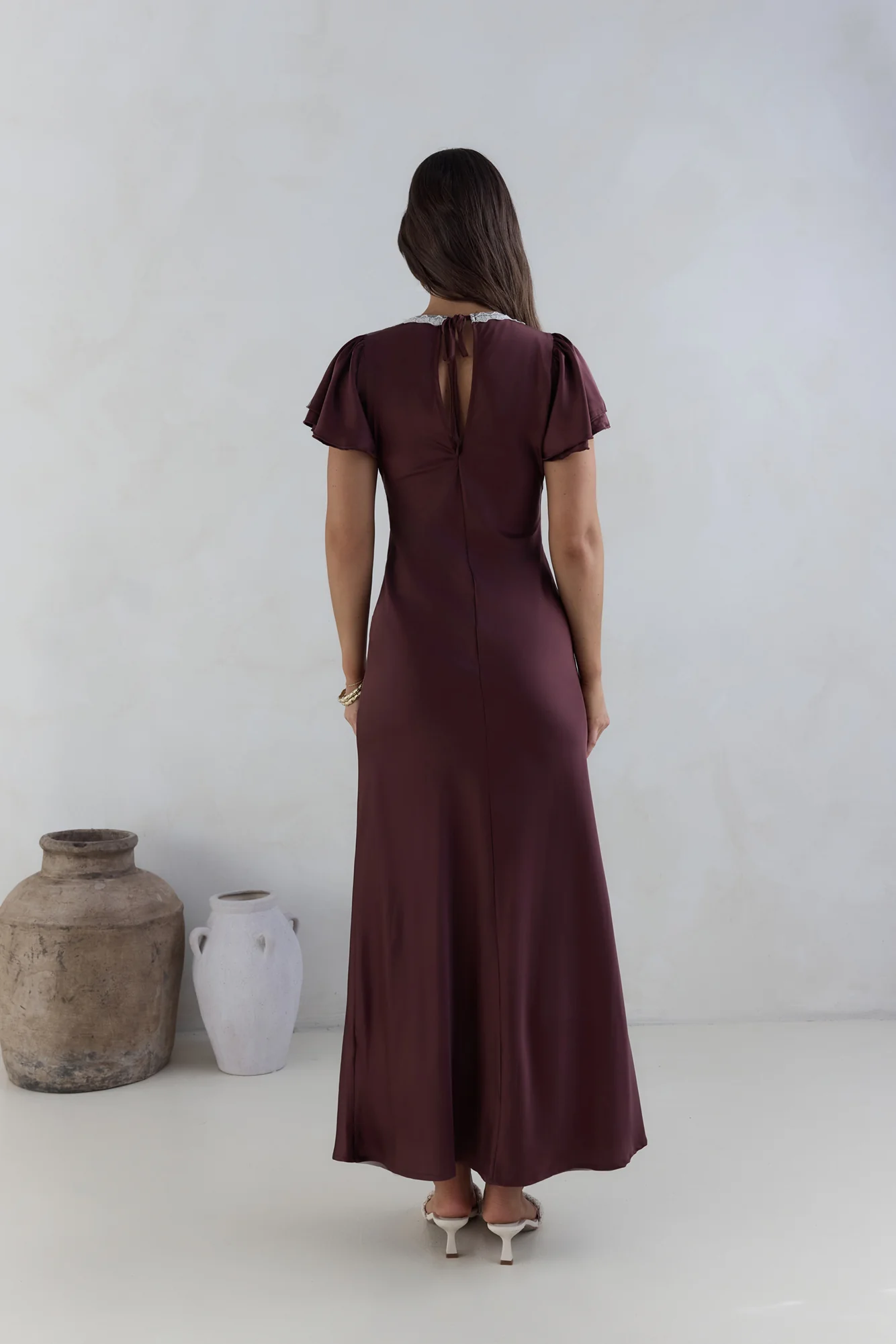 Postcard Dreams Satin Maxi Dress Brown