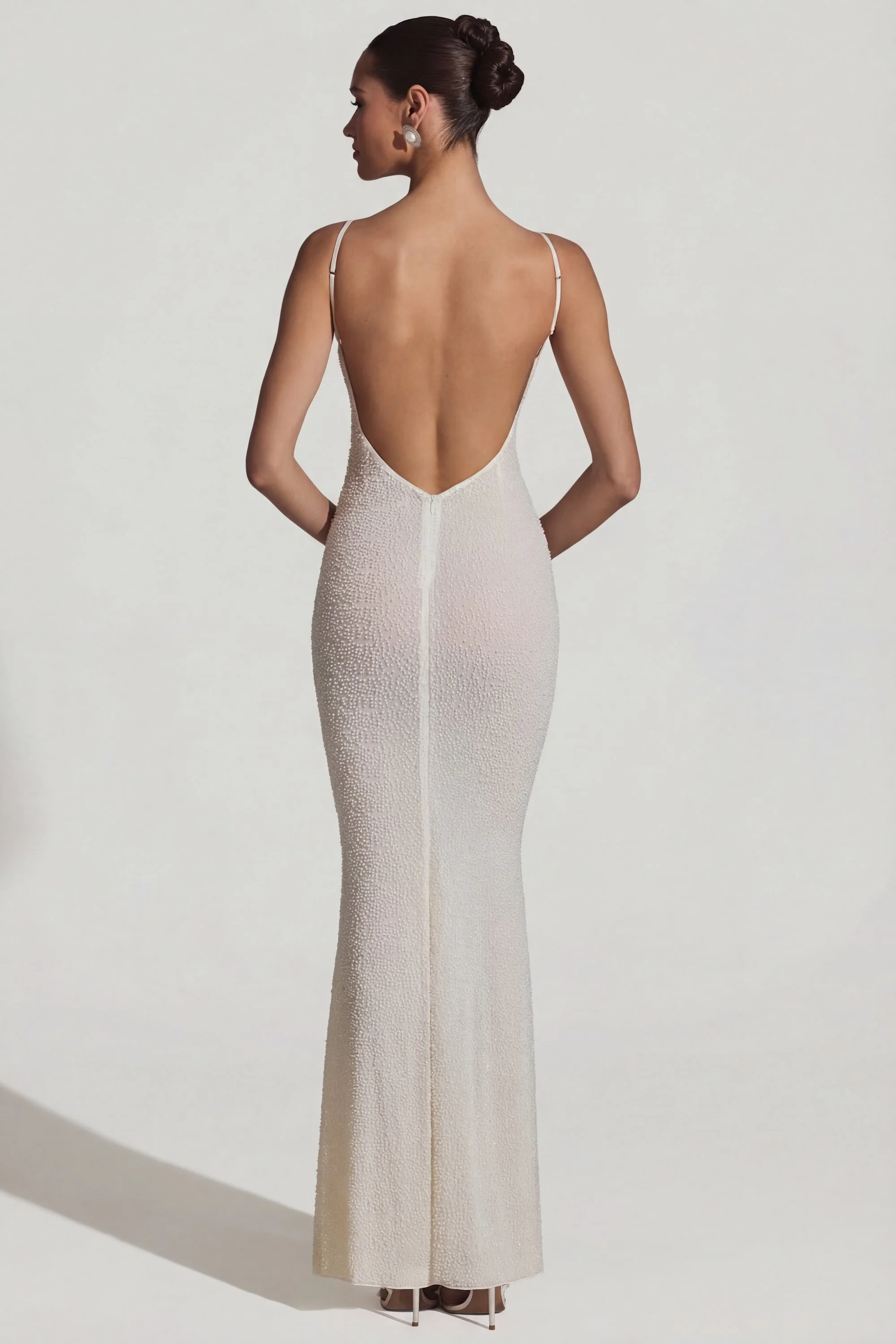 Embellished Backless Maxi Dress in White