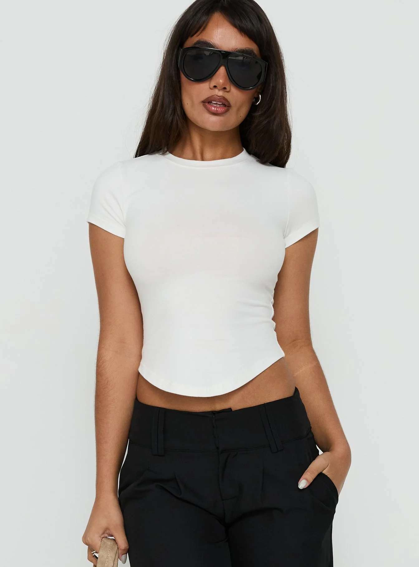 Valentinna Short Sleeve Curved Hem Top White