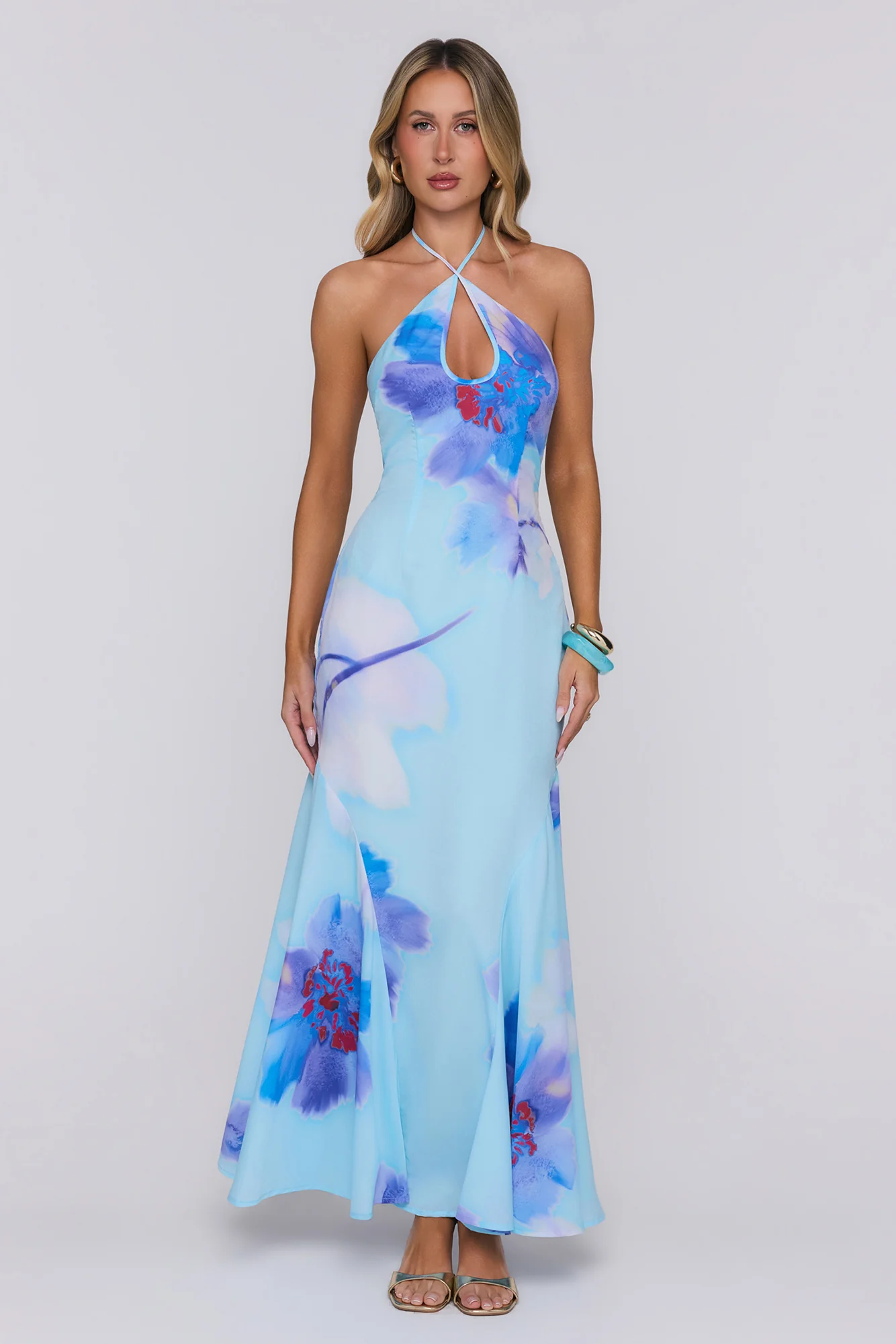 Blooming Tide Halter Maxi Dress Blue