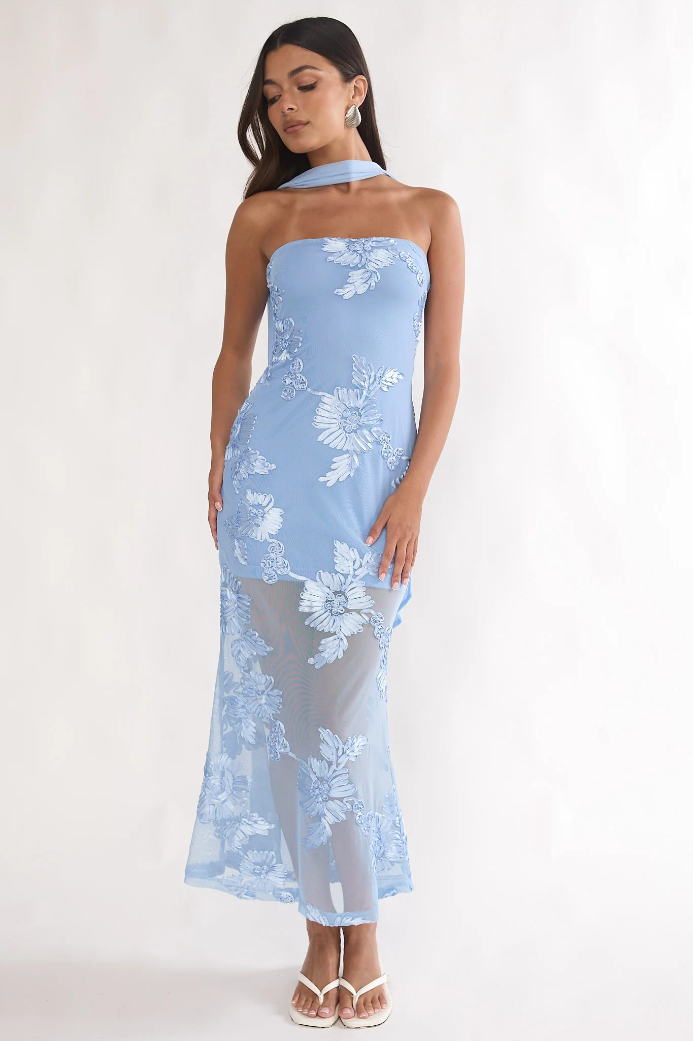 Vivia Strapless Embellished Maxi Dress Blue