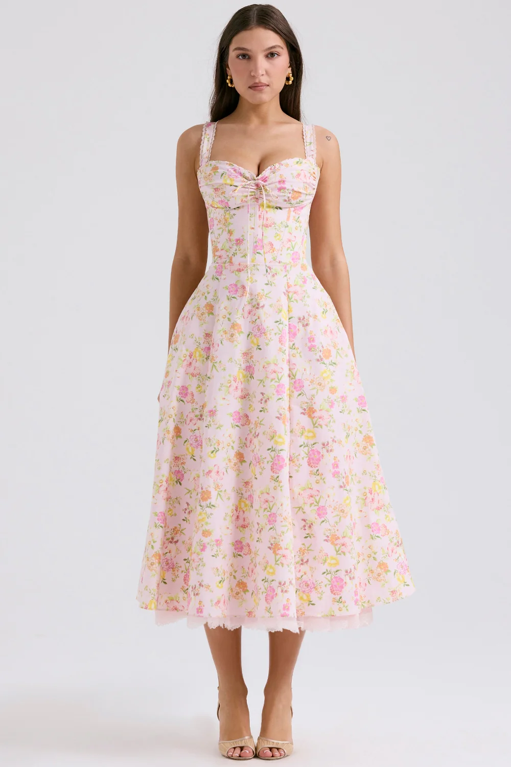 pink meadow print cotton bustier sundress