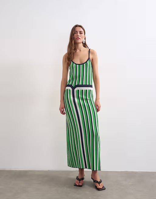Topshop knit stripe maxi dress in blue and green