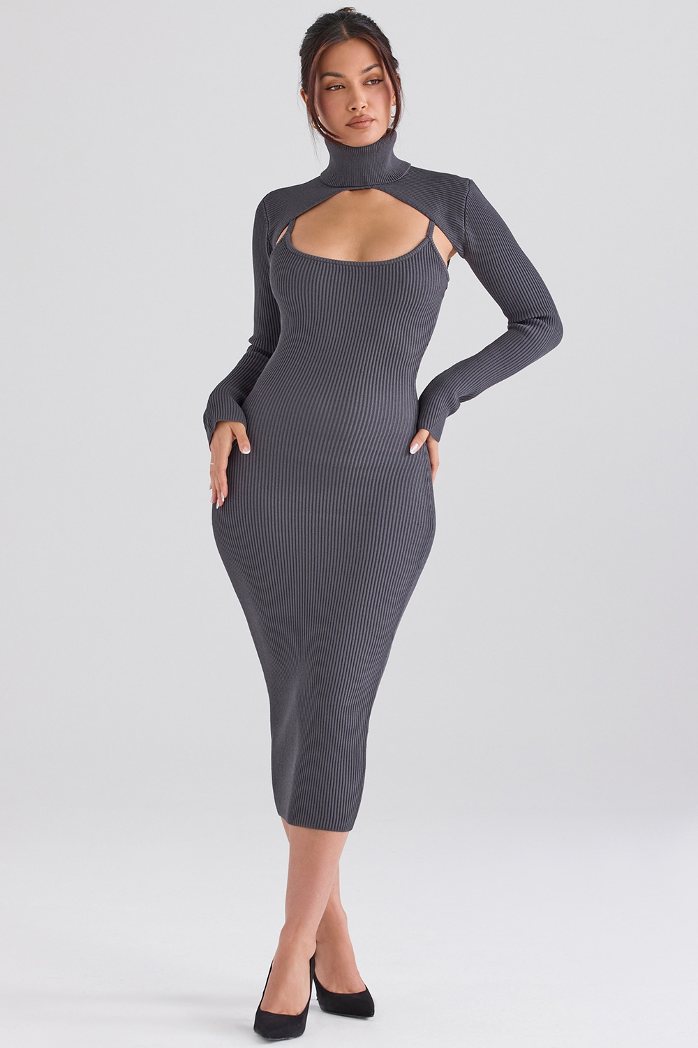 Charcoal Knit Midi Dress