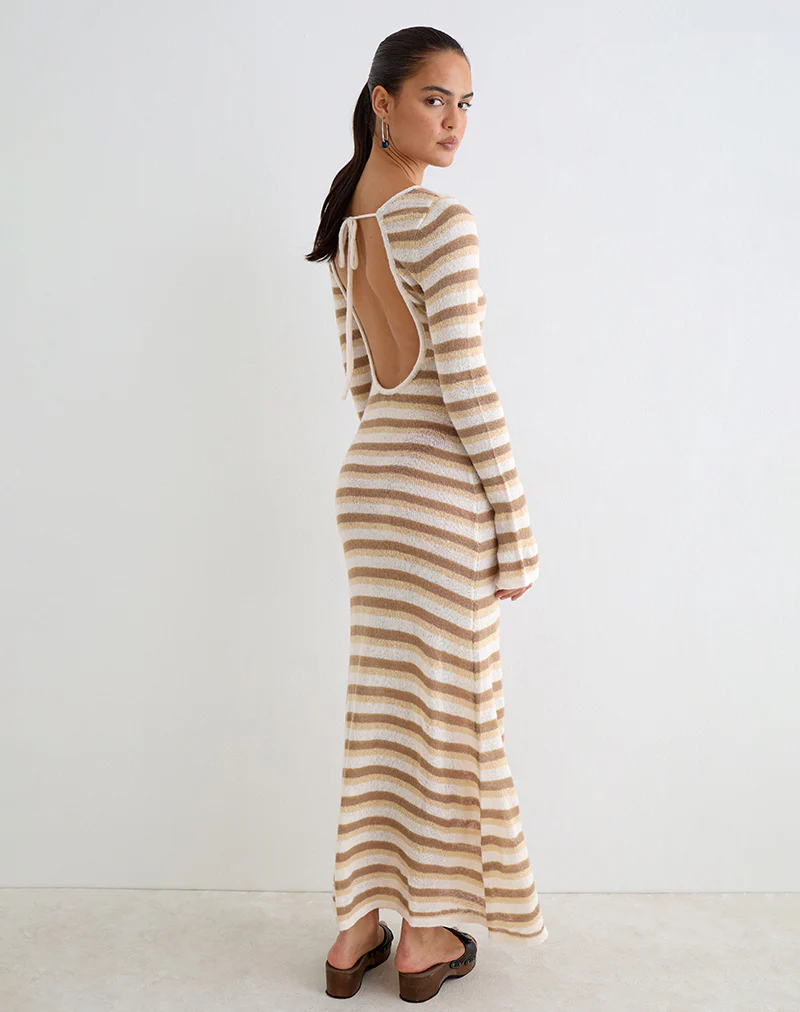 Jadie Long Sleeve Maxi Dress in Knit Tonal Stripe