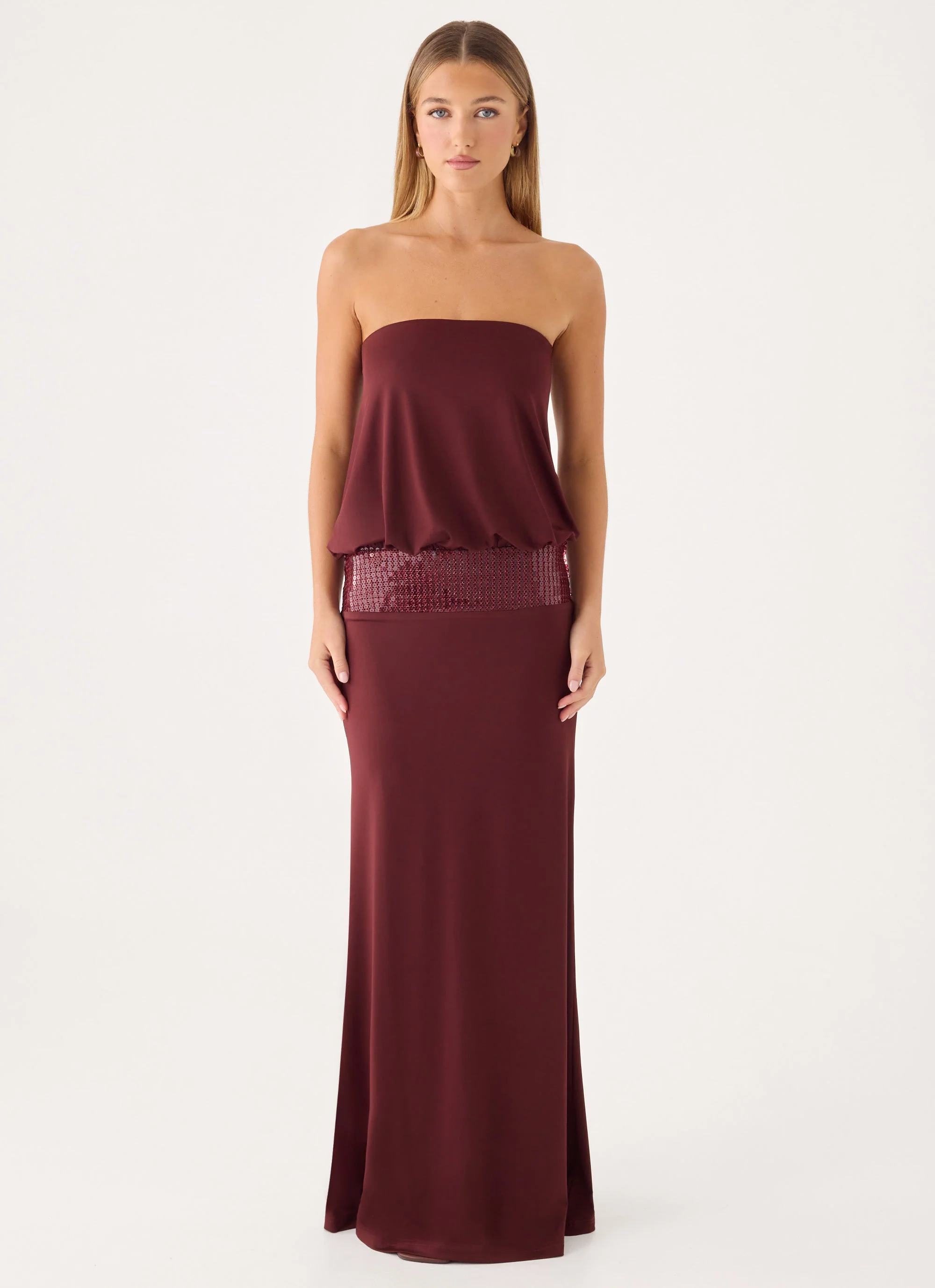 Posine Strapless Maxi Dress - Maroon