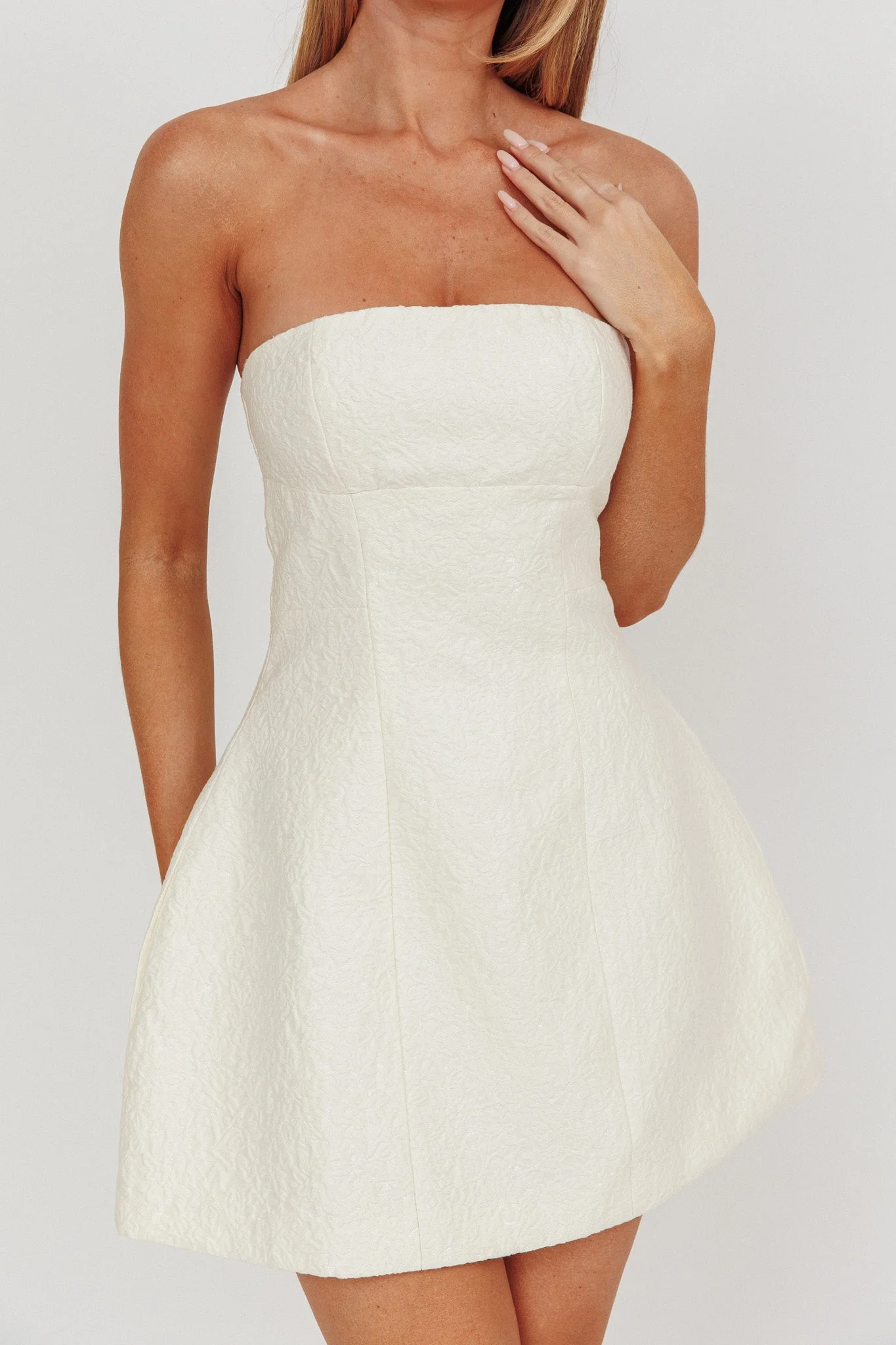 Melodic Strapless Mini Dress Cream - luluinthesky