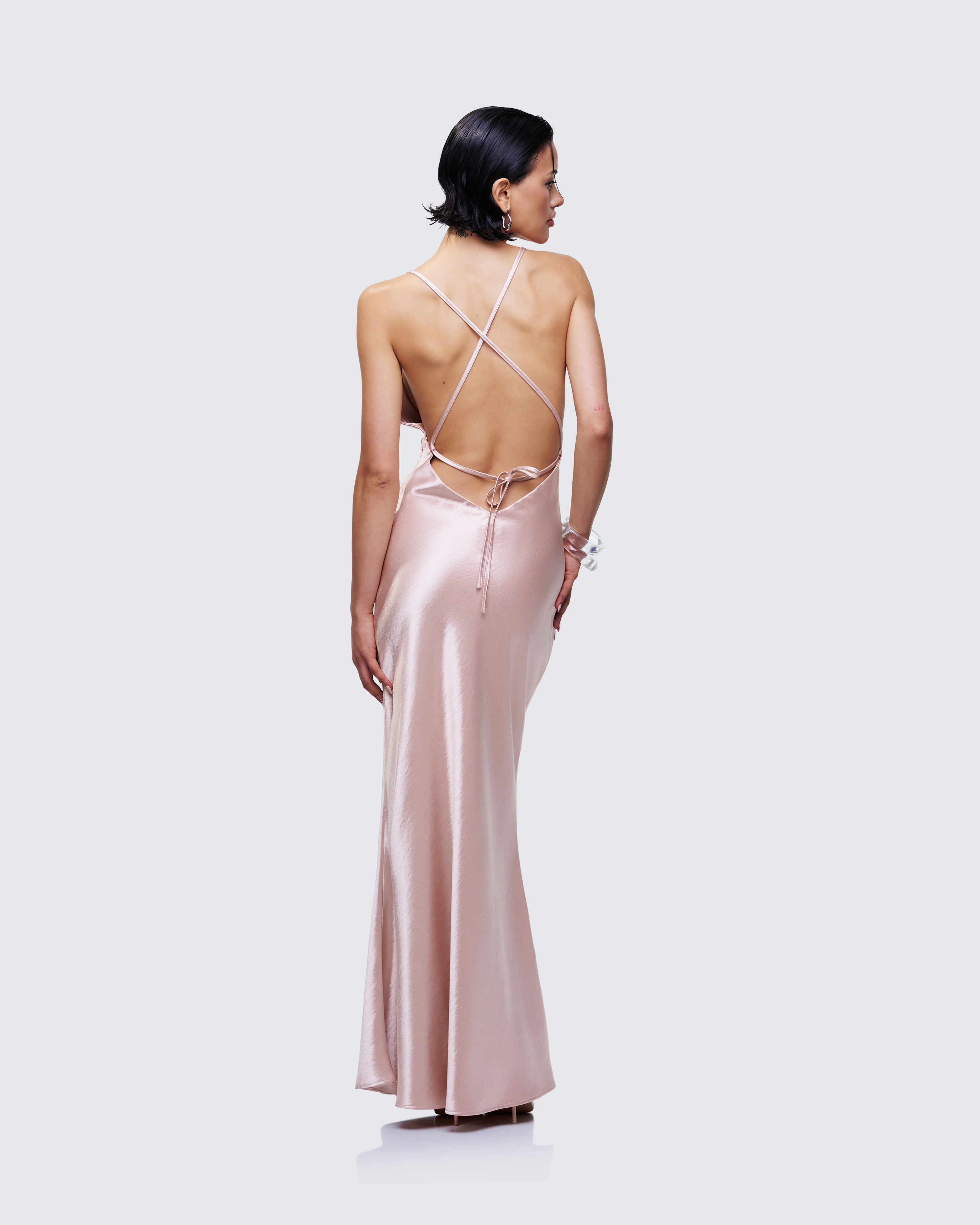 Elspeth Neutral Satin Bias Slip Maxi Dress