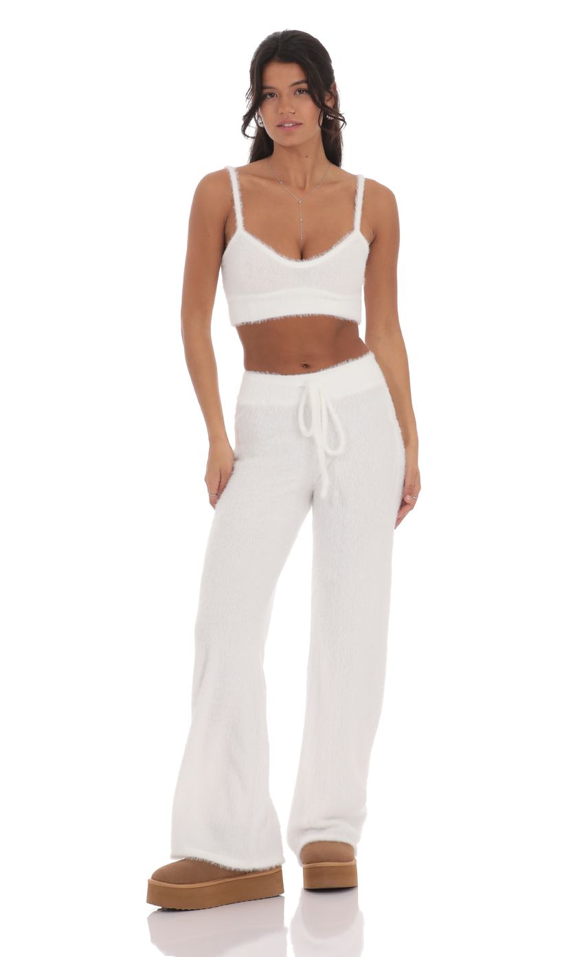 Fuzzy Straight Pants in White