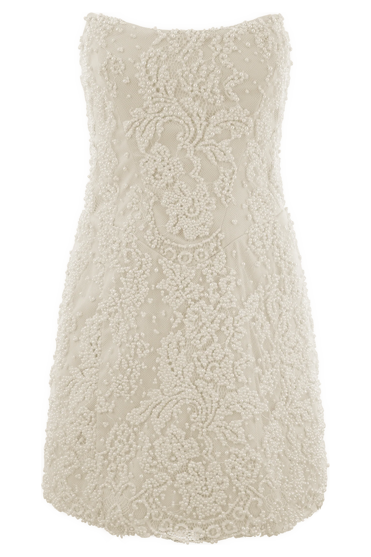 Eva Hand Beaded Pearl & Lace Mini Dress - White - luluinthesky