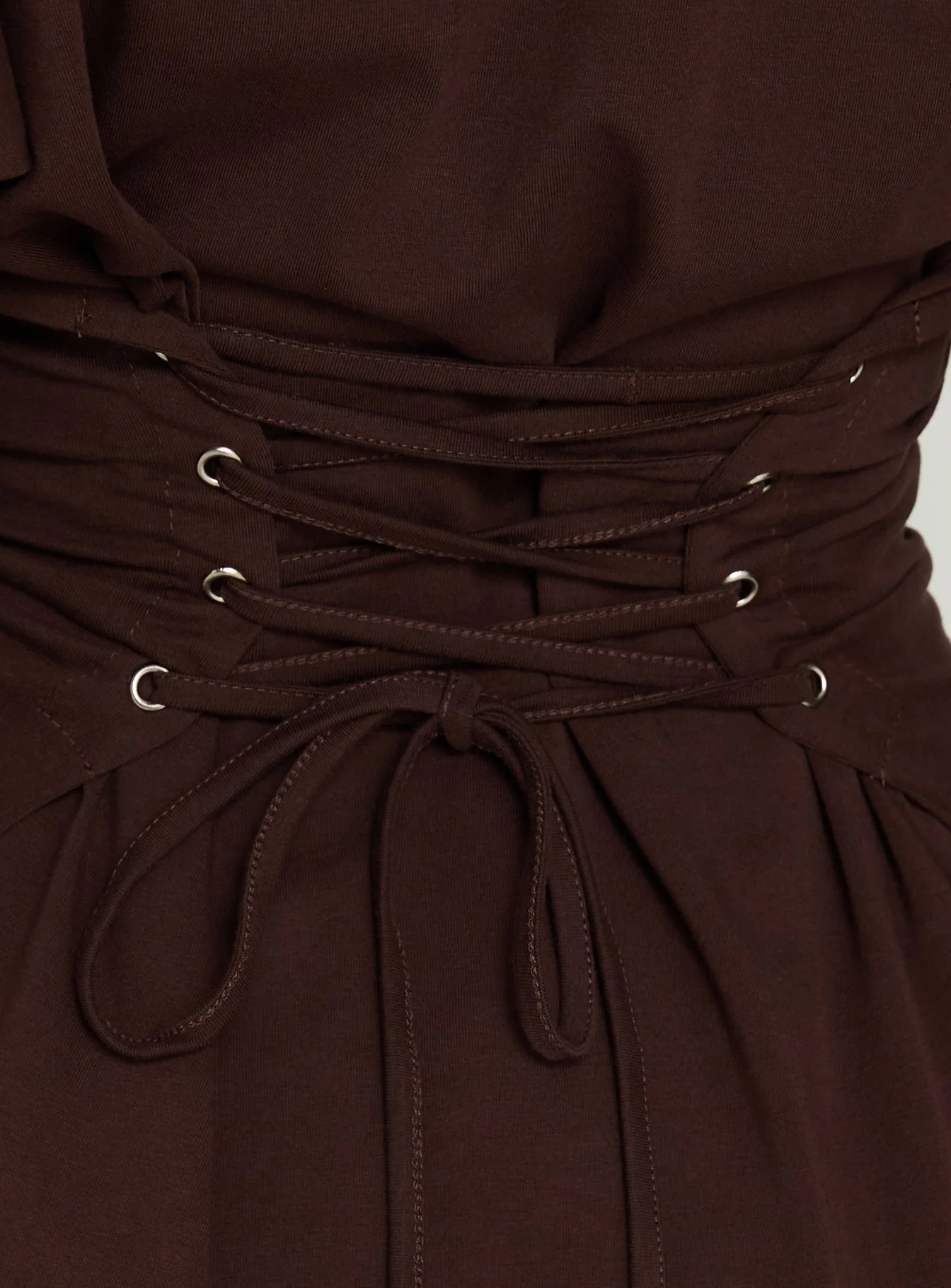 Enzia Raglan Lace Up Mini Dress Brown