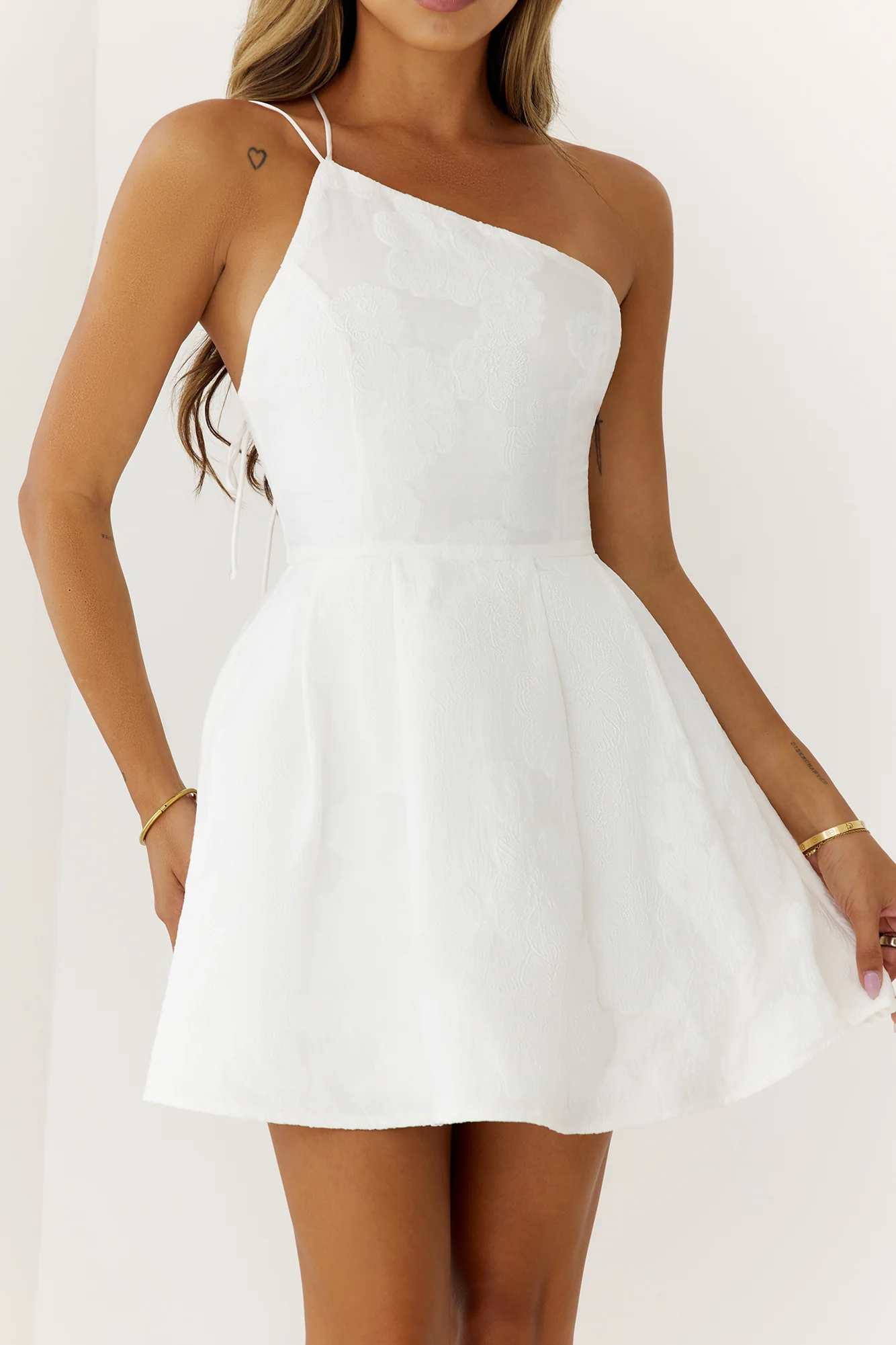 Petals And Poetry One Shoulder Mini Dress White