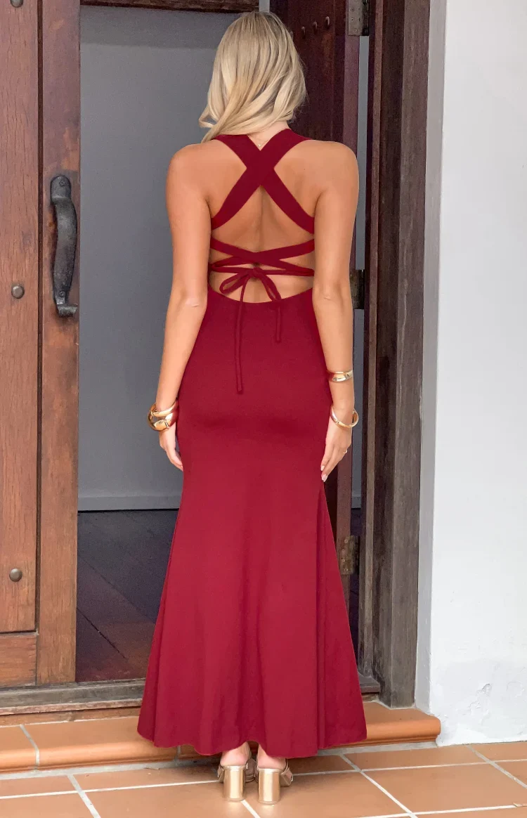 Beverley Wine Crepe Maxi Dress