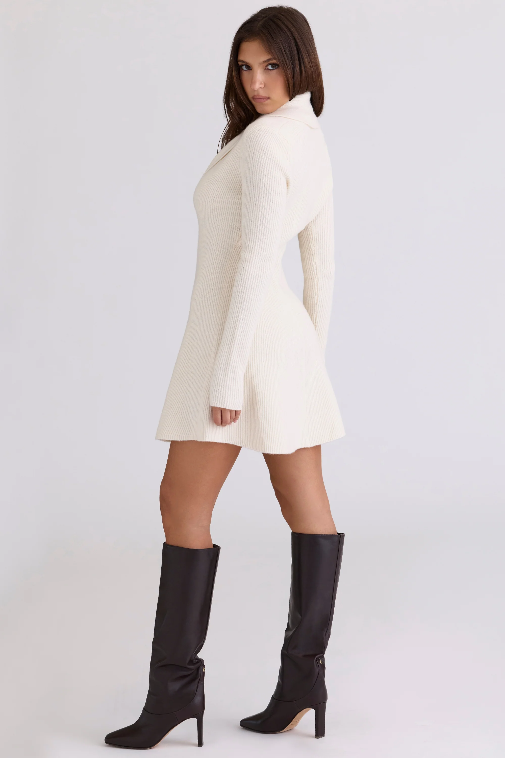 Cream Asymmetric Skater Mini Dress