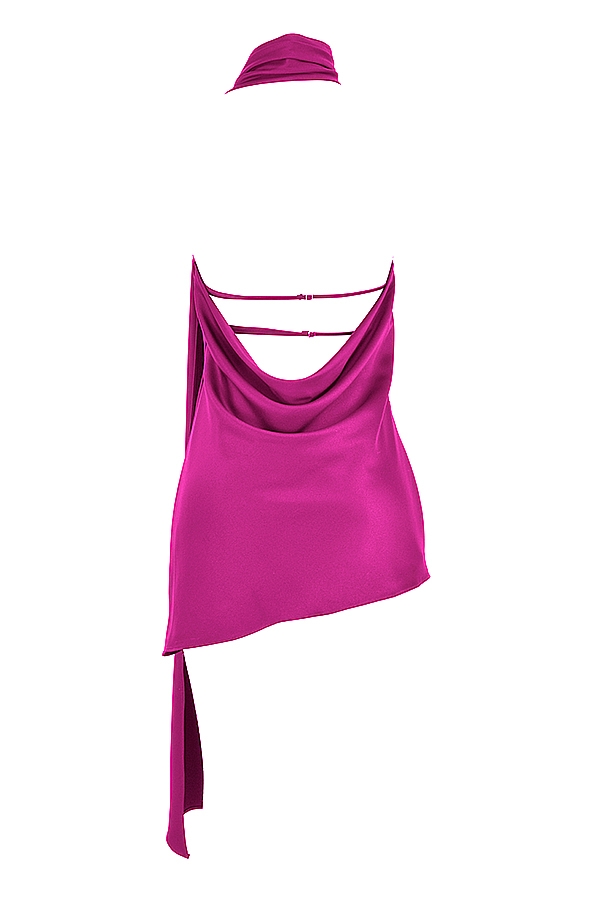 Hot Pink Asymmetric Wrap Neck Dress