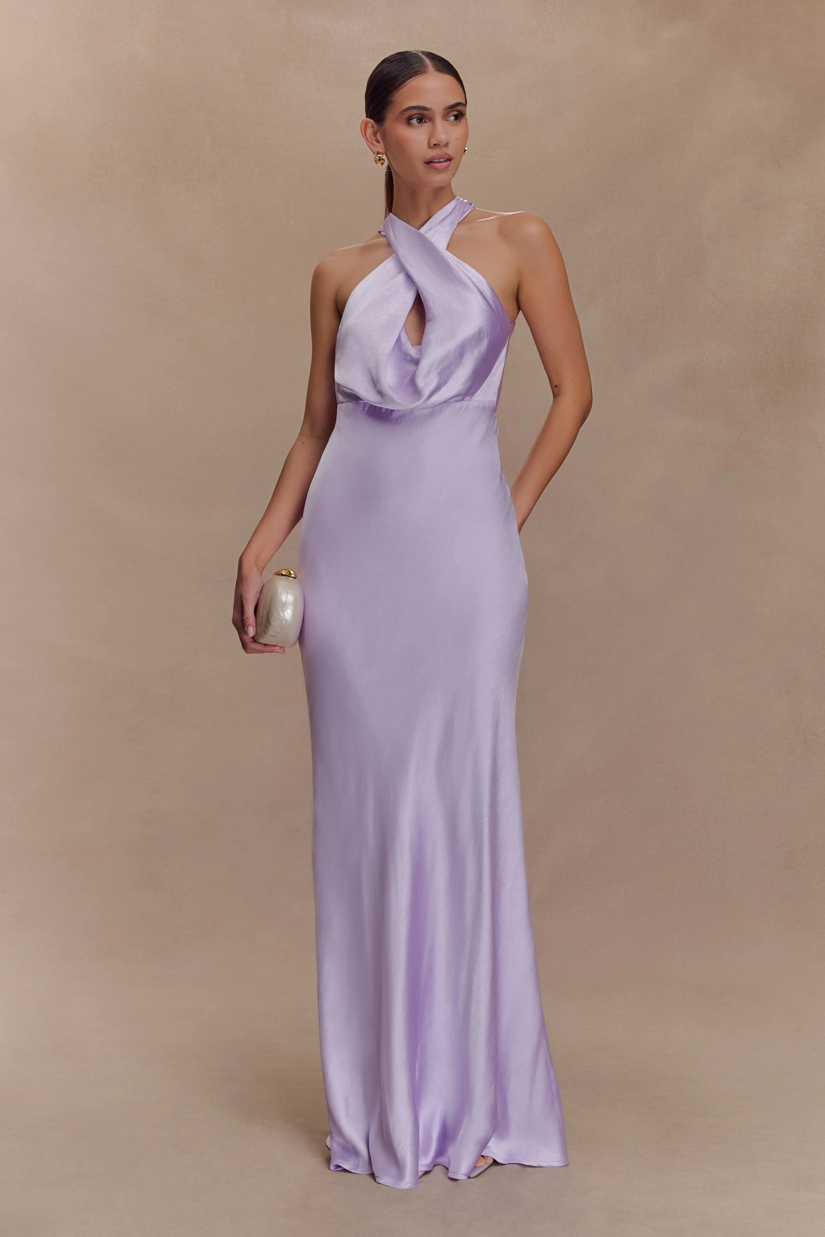 Phyllis Satin Halter Maxi Dress - Lilac