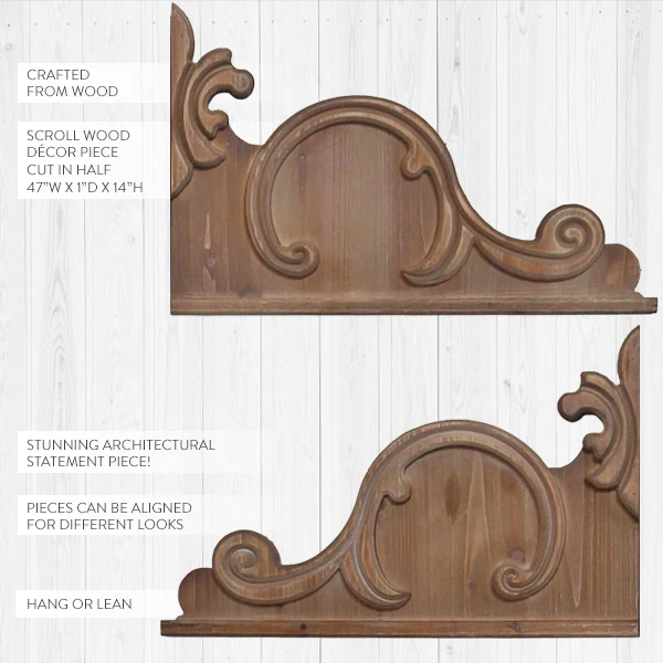 American Mercantile Wooden Scroll Wall Decor, Set Of 2 Pieces