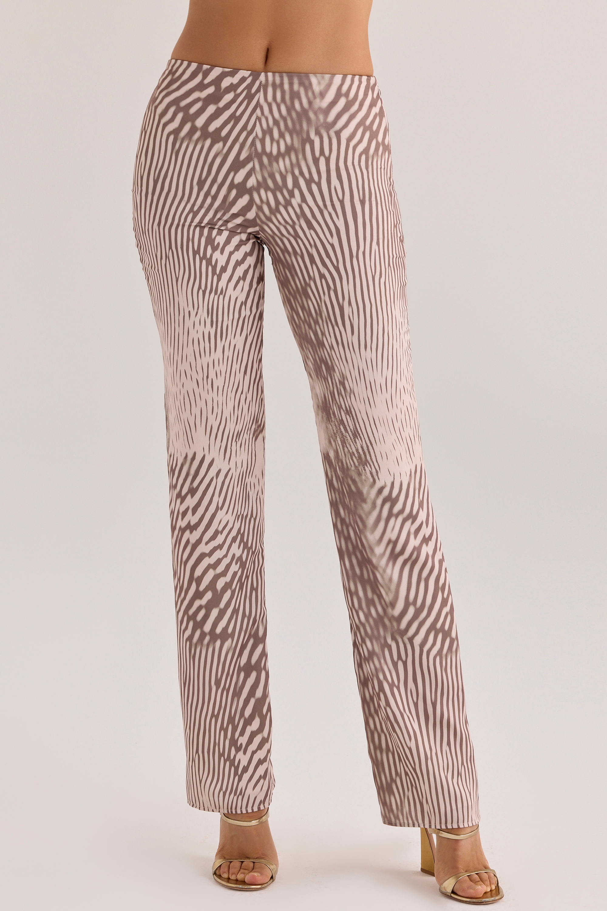 Animal Print Satin Straight Leg Trousers