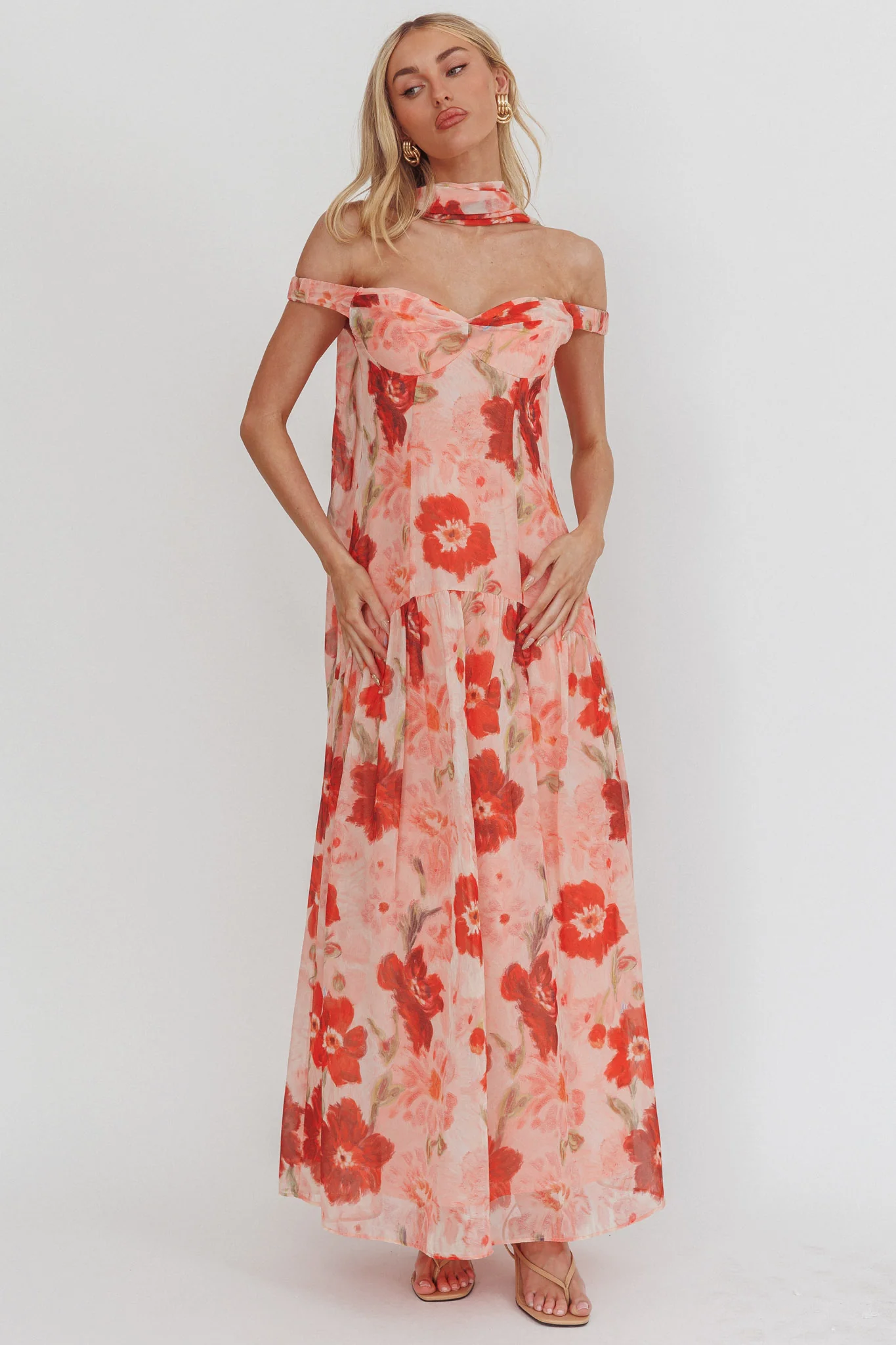 Kaycee Drop Waist Maxi Dress Floral Red