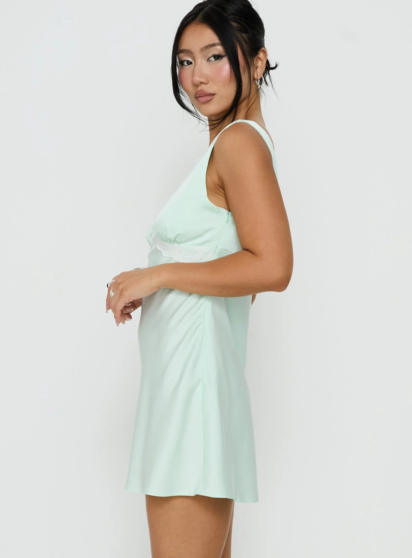 Laurelia Lace V Neck Mini Dress Jelly Mint