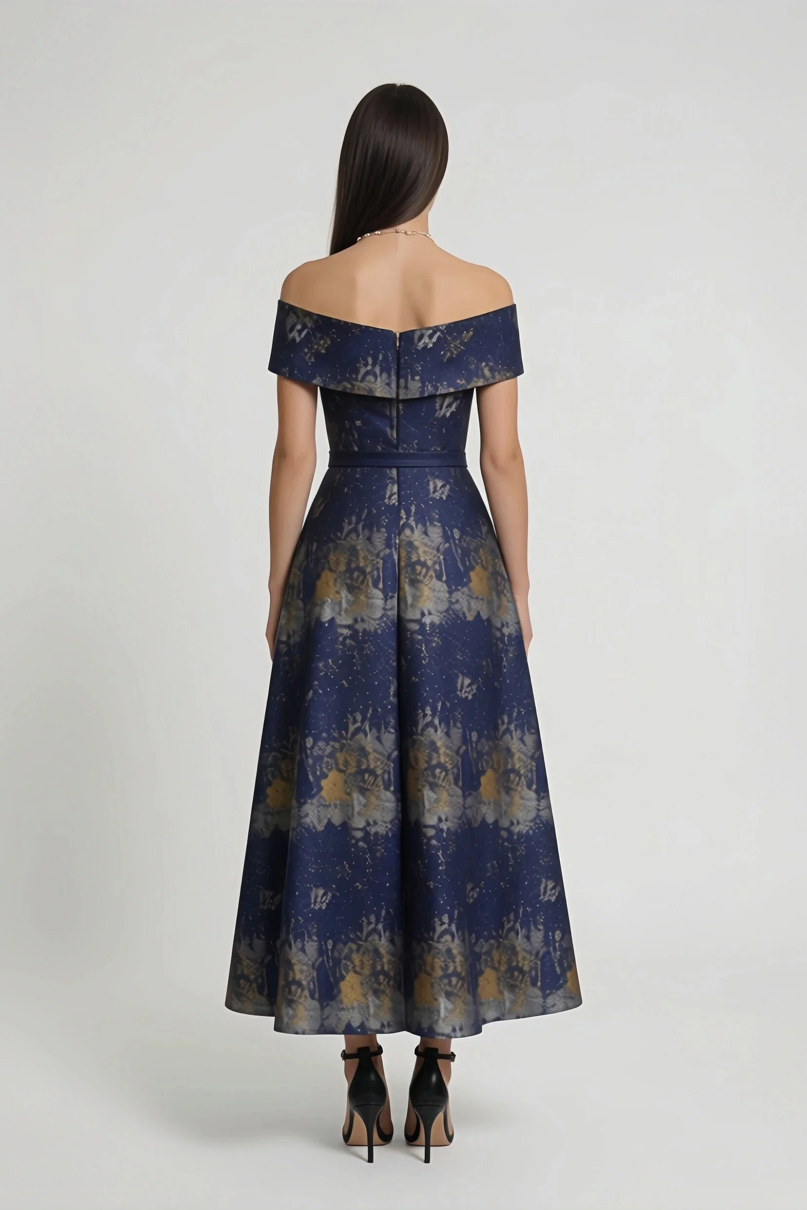 A-Line Tea-Length Jacquard Mother of the Bride Dress CM0429