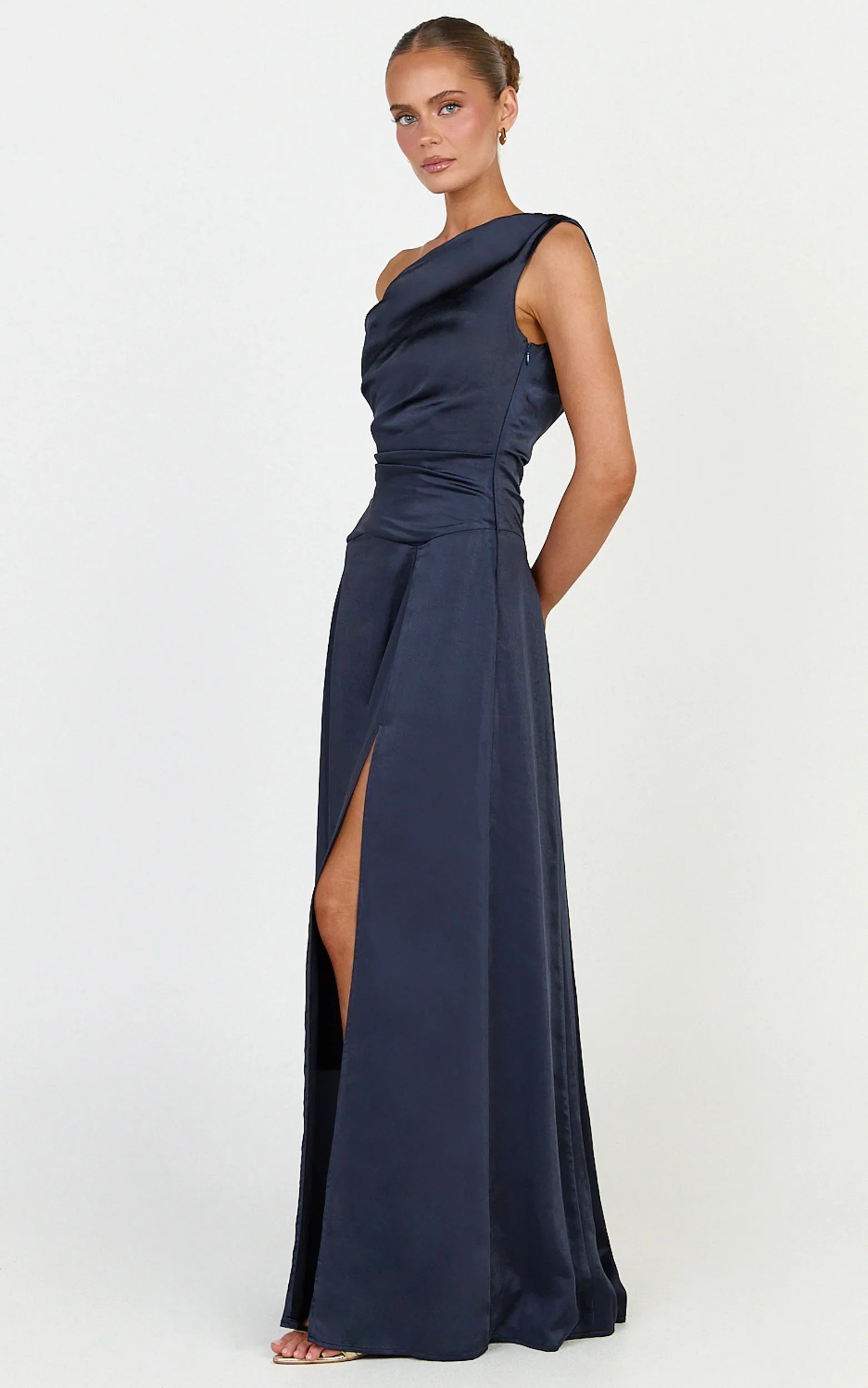 Helena Maxi Dress - Off Shoulder Godet Dress in Navy