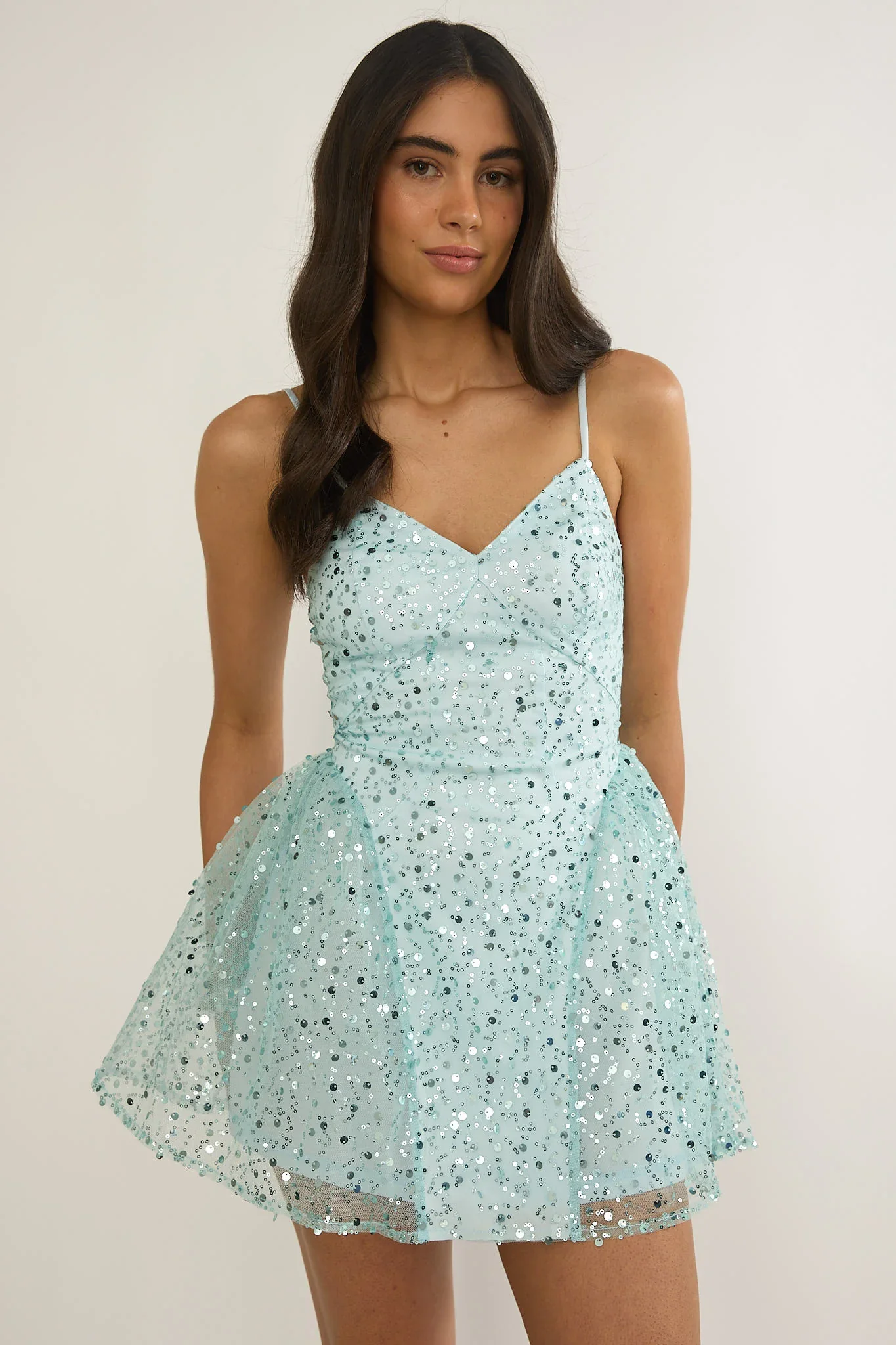 Roselisse Cami Strap Sequin Mini Dress Sage