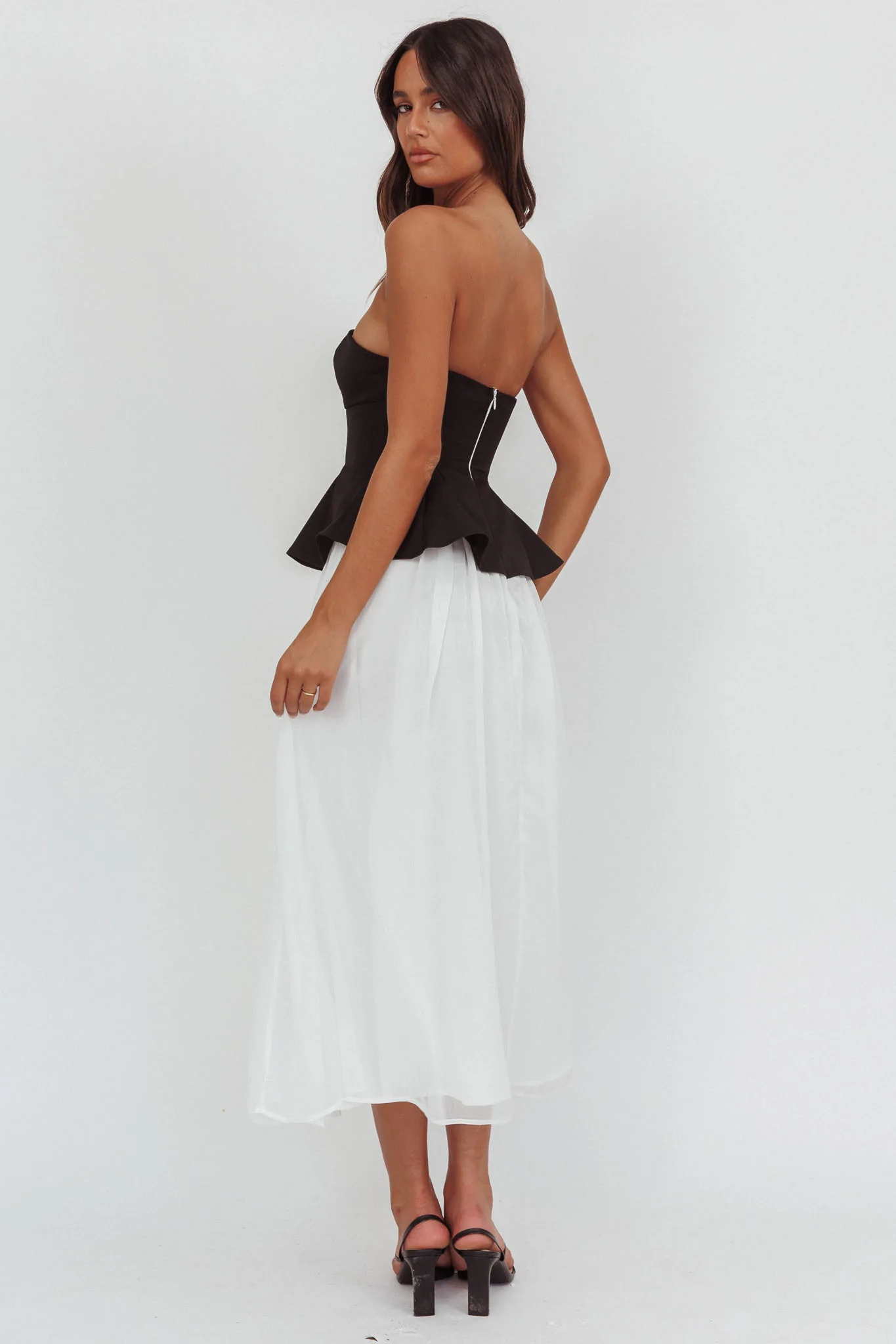 Rebel Peplum Bodice Midi Dress Black