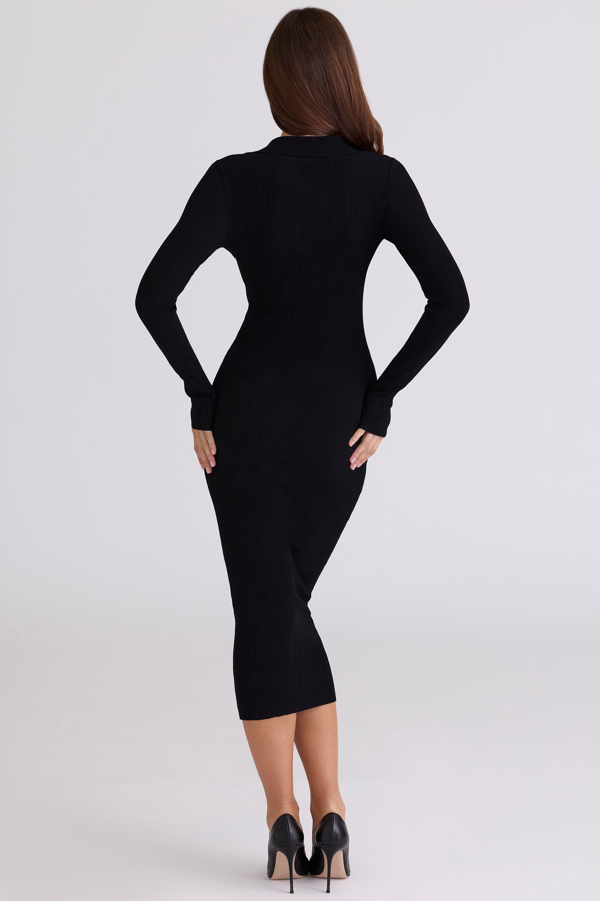 black long sleeve midi dress