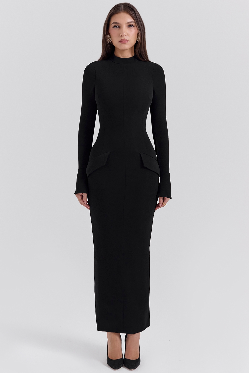 black turtleneck maxi dress