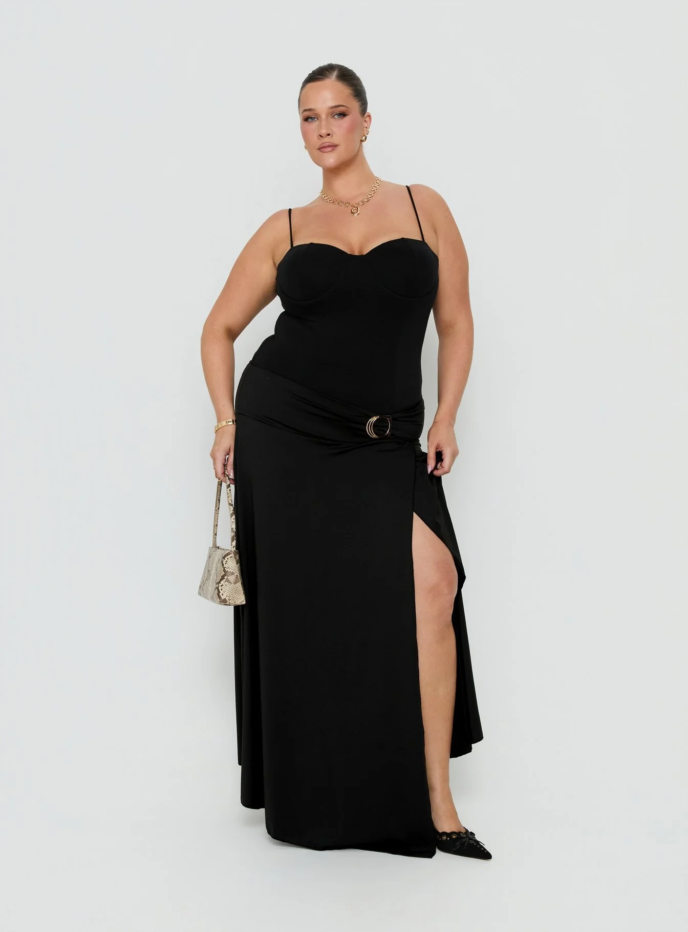 Nola Hardware Slit Maxi Skirt Black Curve