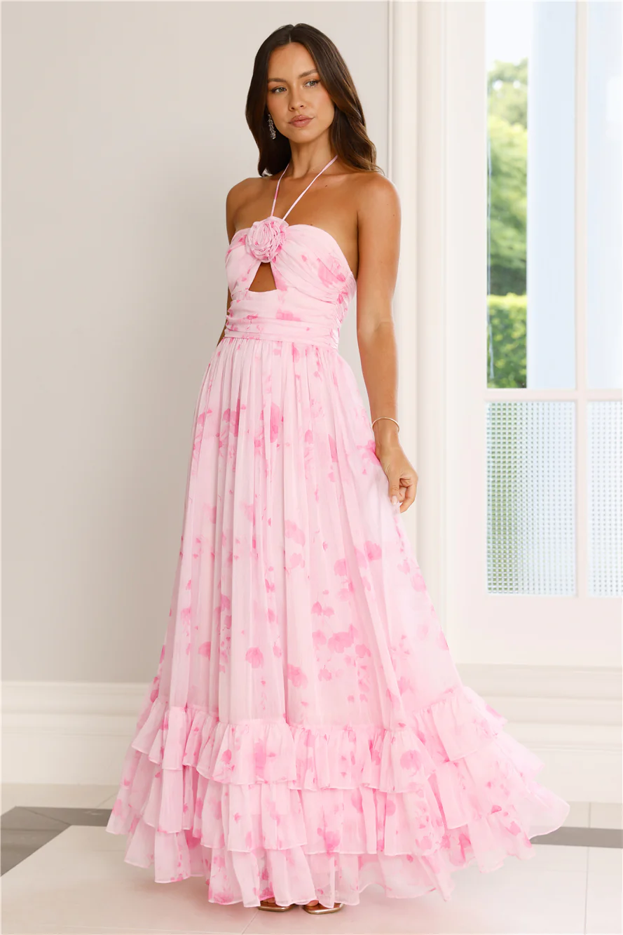 Floral Essence Halter Maxi Dress Pink