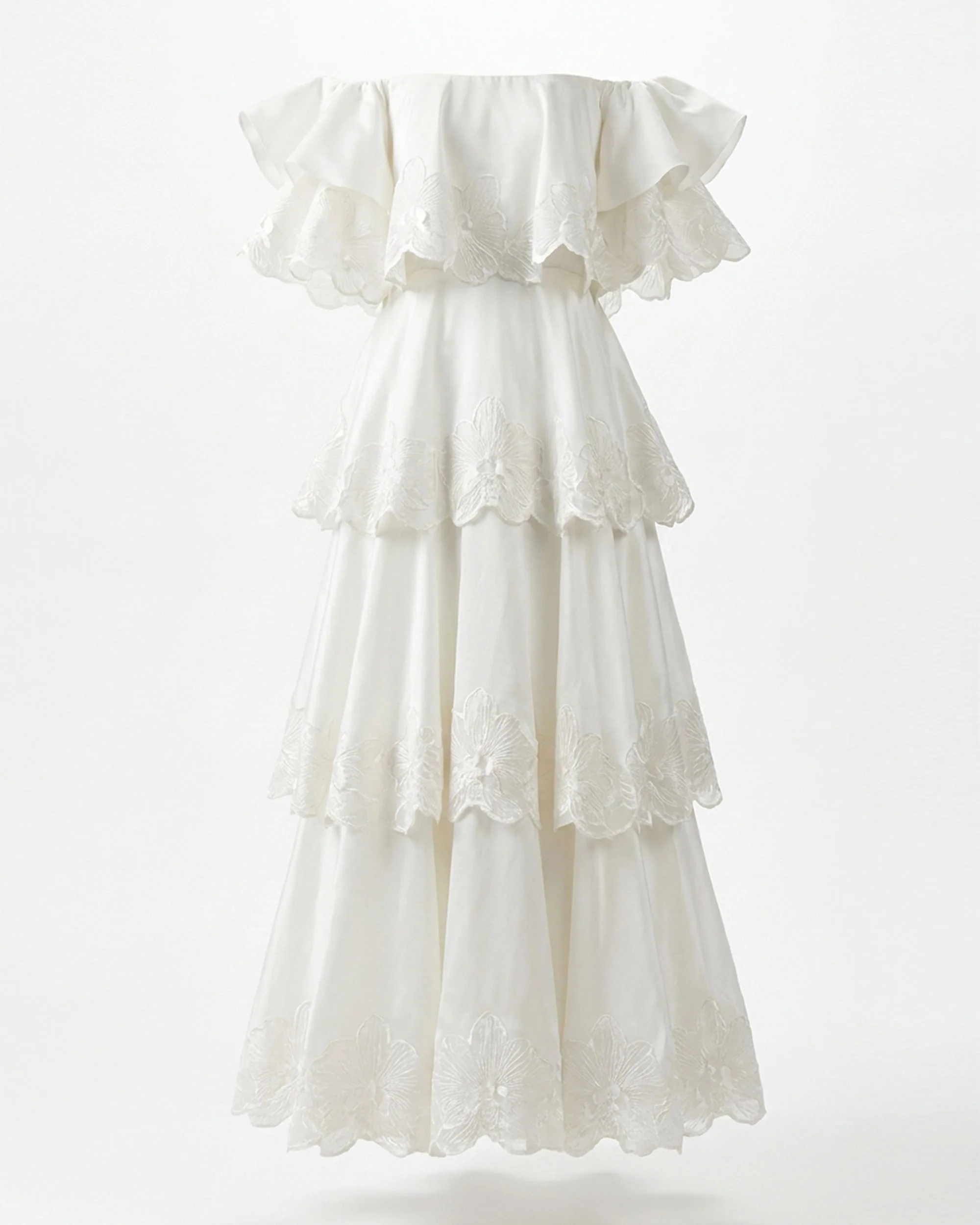Orchid Embroidered Tiered Off-Shoulder Maxi Dress - White - FASHION NOB