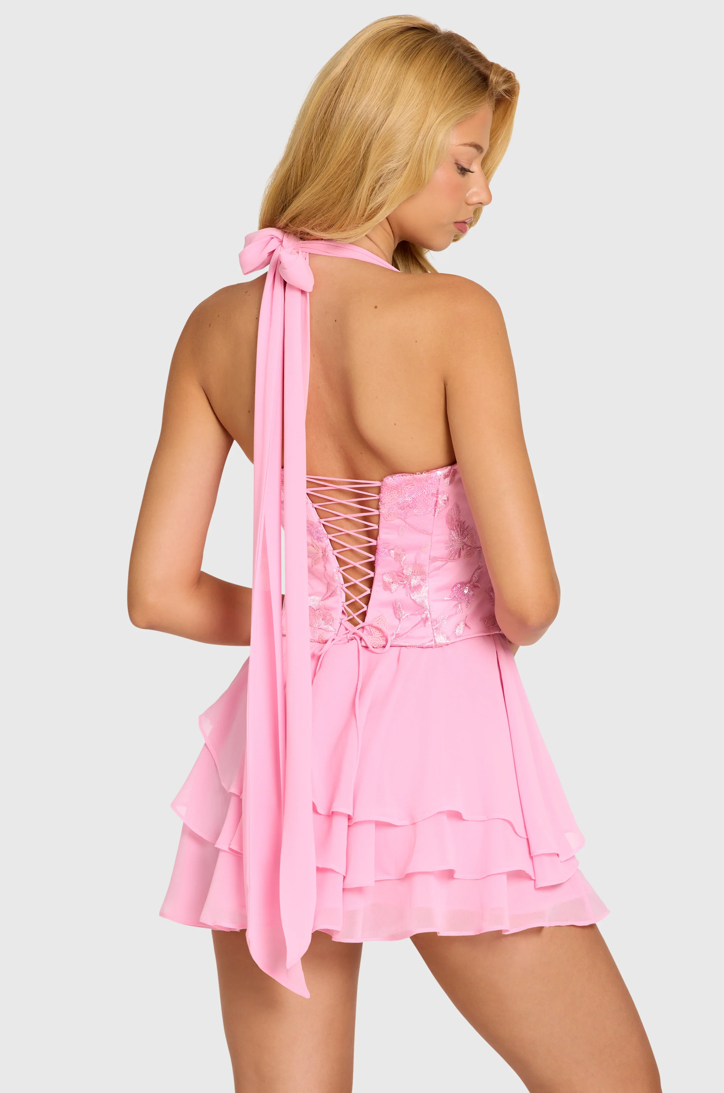 Embellished Corset Mini Dress in Blossom