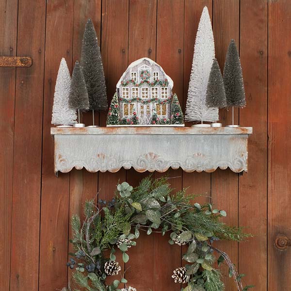 Distressed Galvanized Metal Scroll Wall Shelf