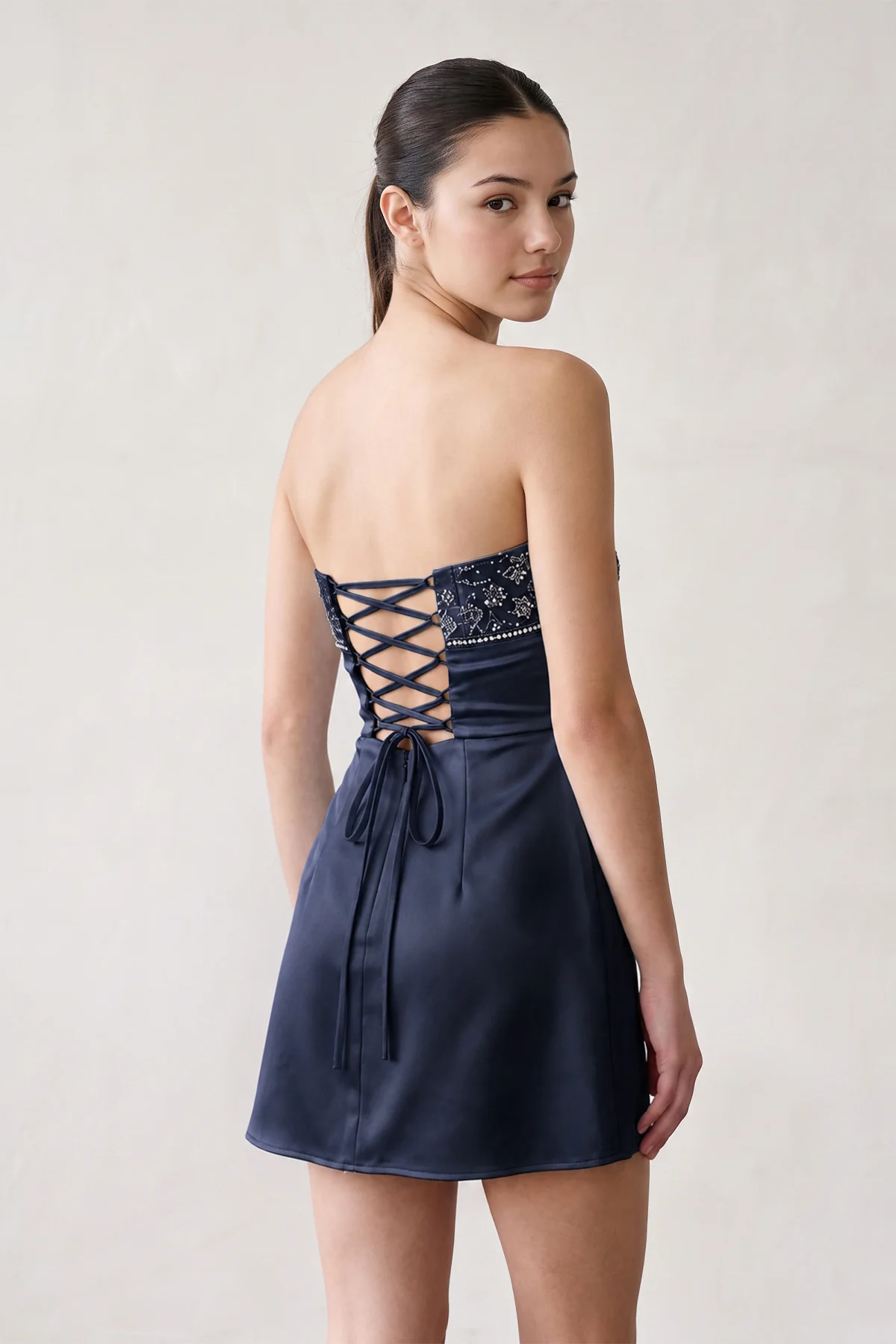 Aqua Strapless Appliqued Satin Sheath Homecoming Dress