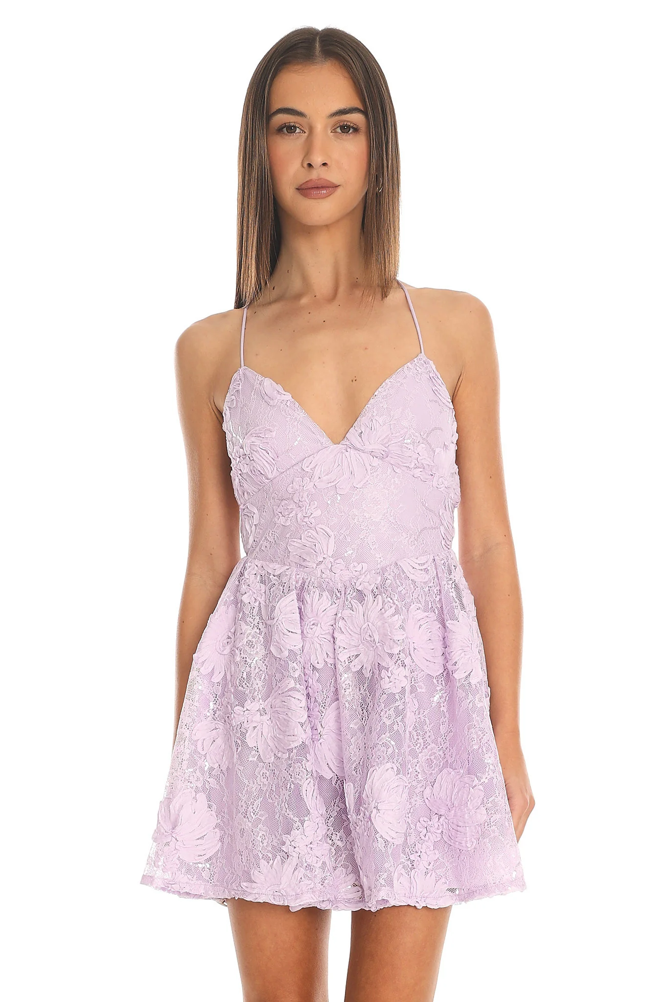 Maiana 3D Floral Lace Mini Dress – Lilac