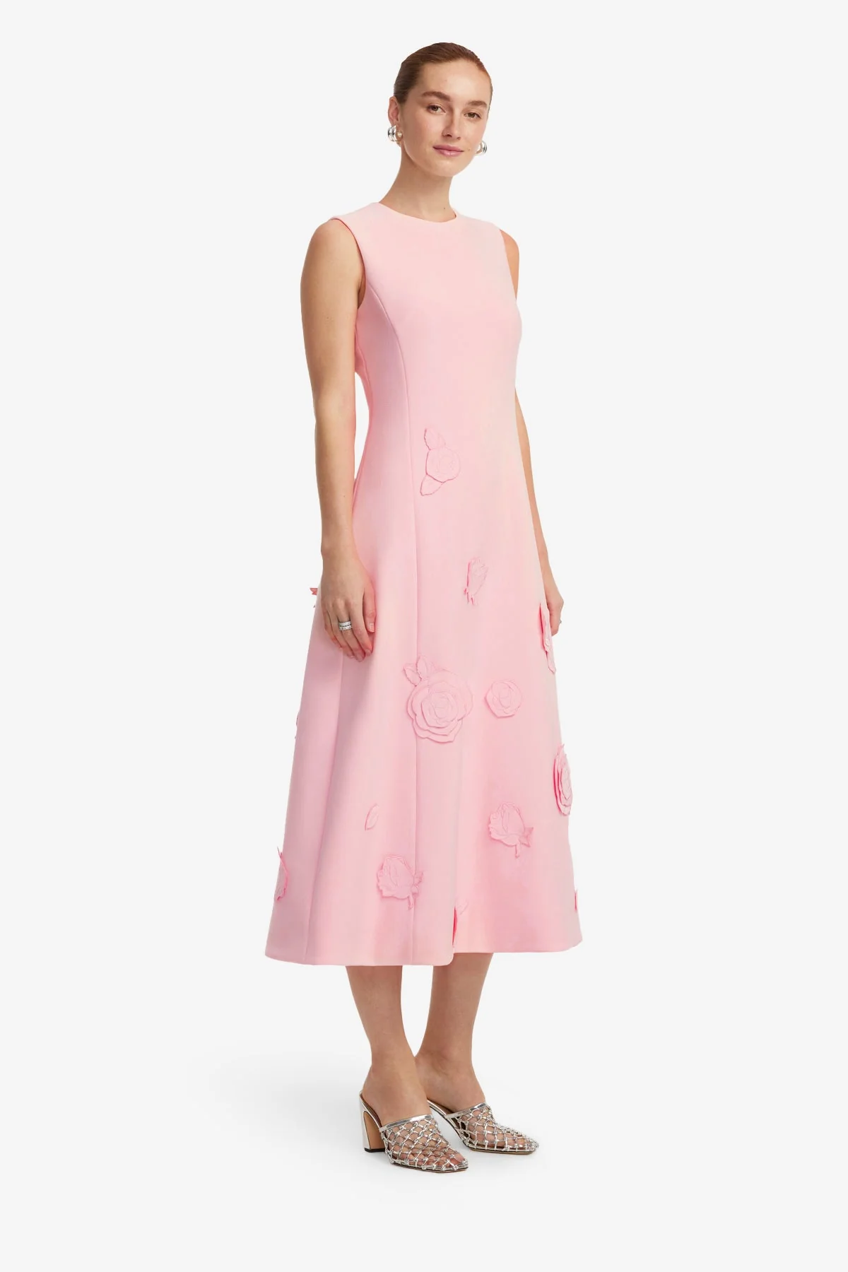 Cleo Appliqué Sleeveless Midi Dress - Blush Pink