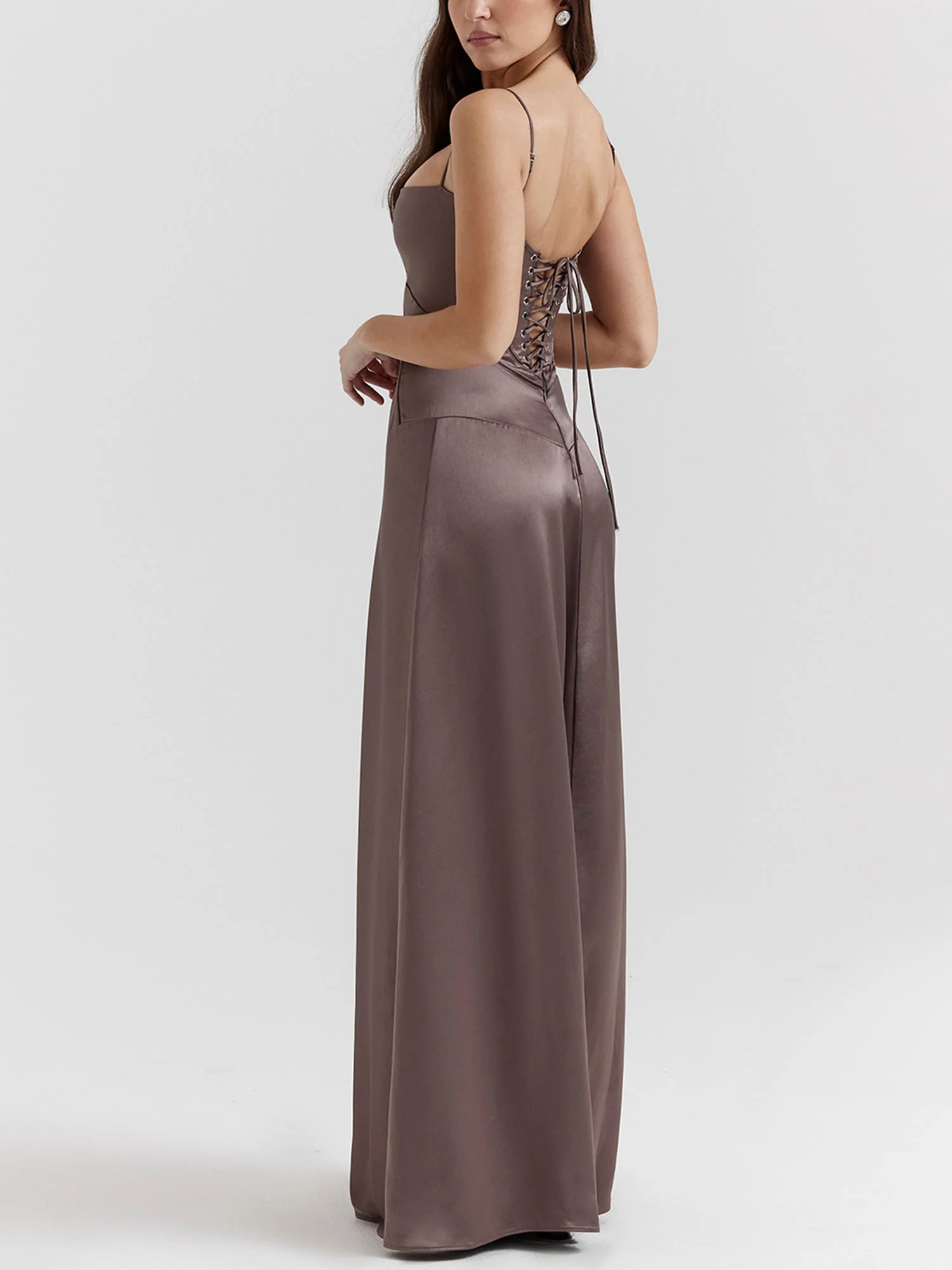 Brown Spaghetti Strap Maxi Dress